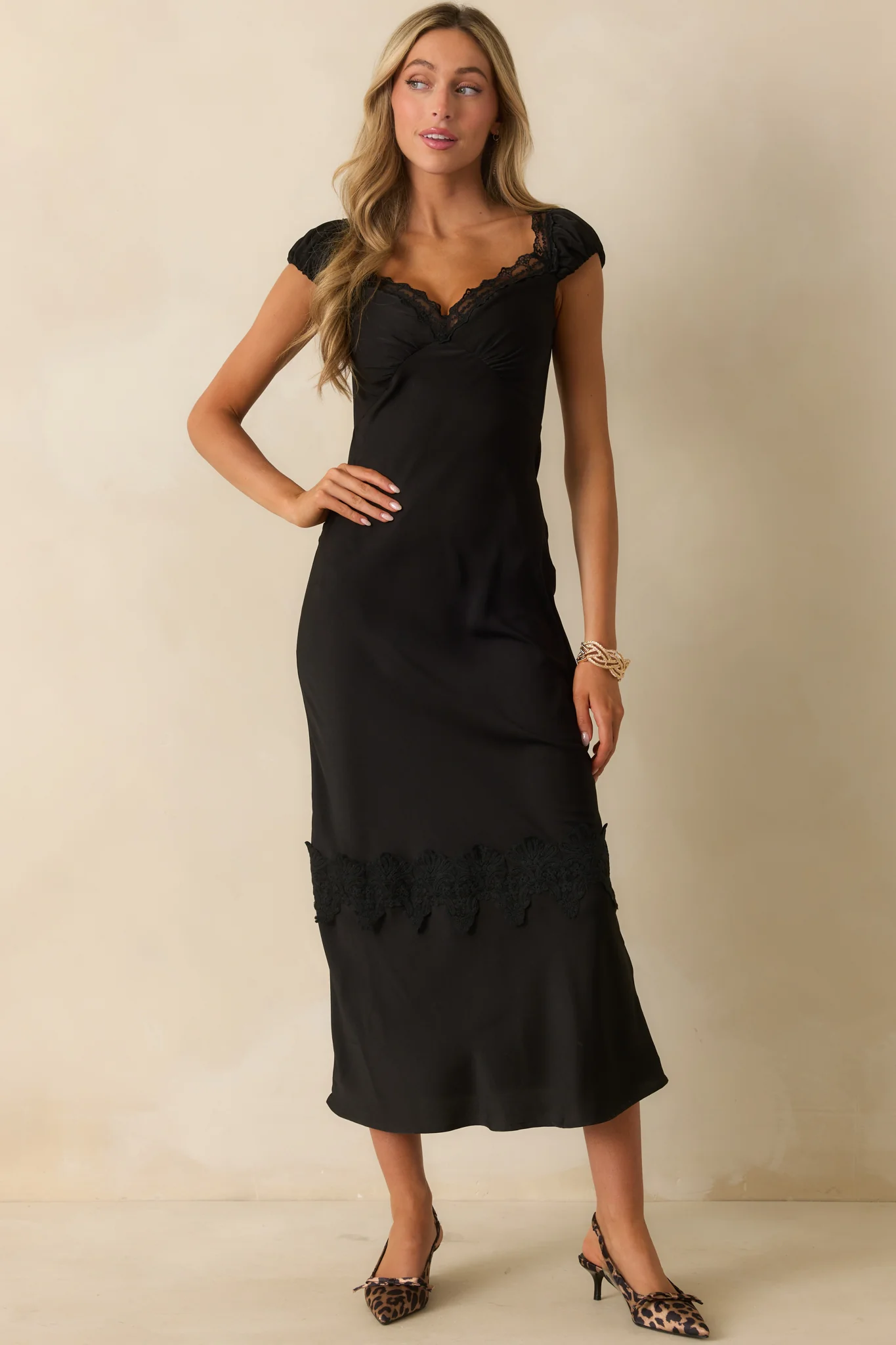 MINKPINK Black Lace Trim Momento Bias Midi Dress