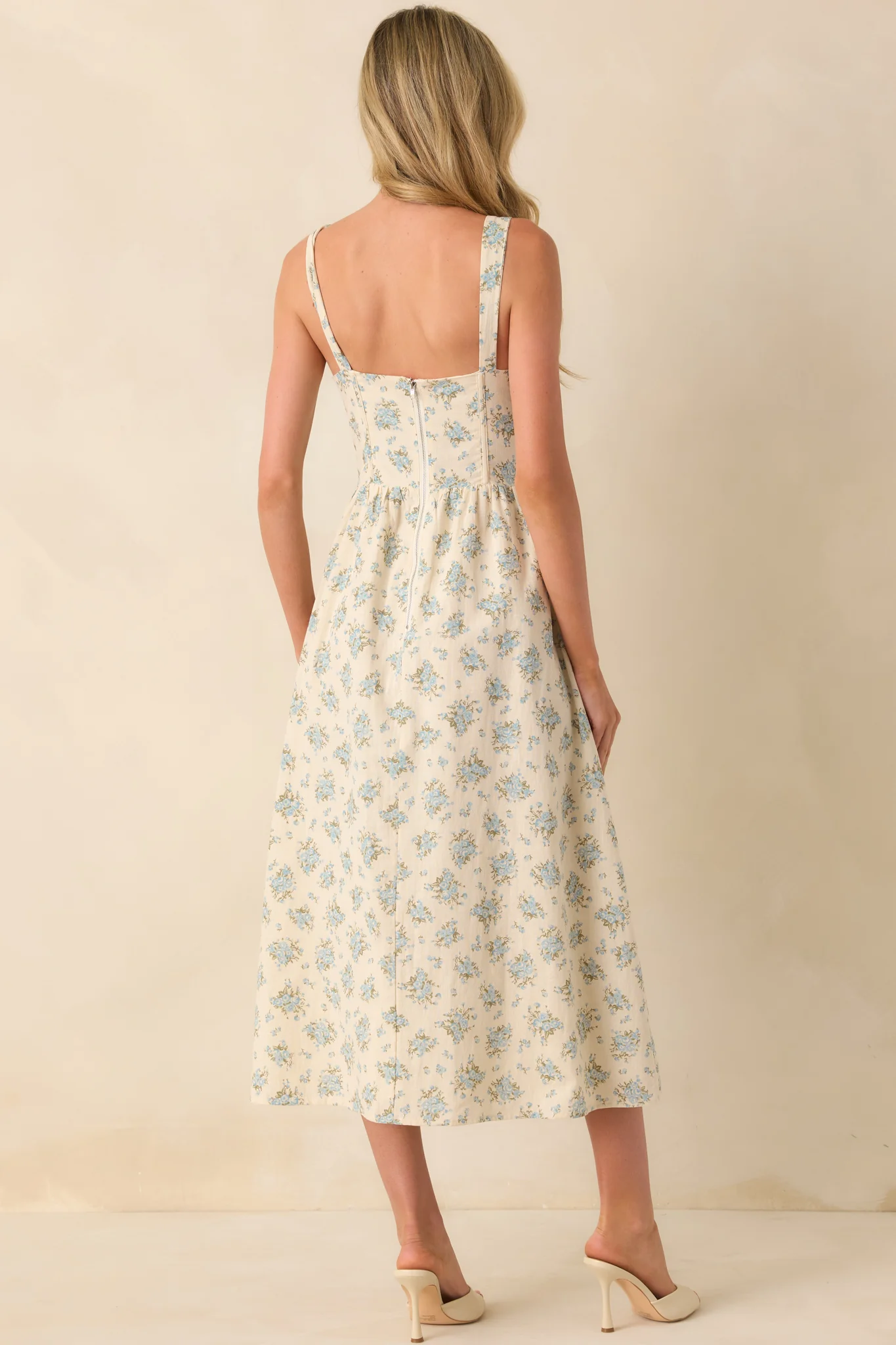 Elegance With Edge Light Blue Floral Print Cotton Midi Dress