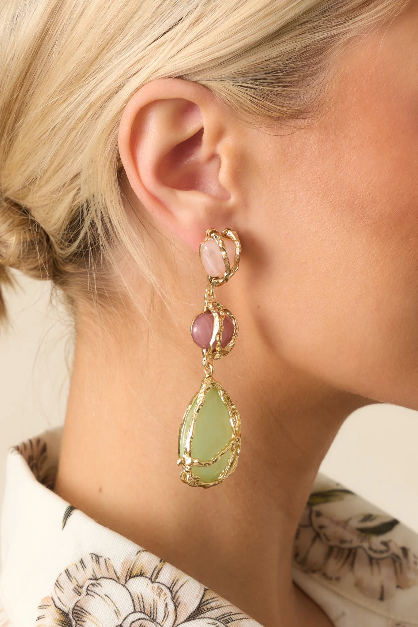 Make My Own Rules Green Multi Stone Sculptural Drop Earrings
