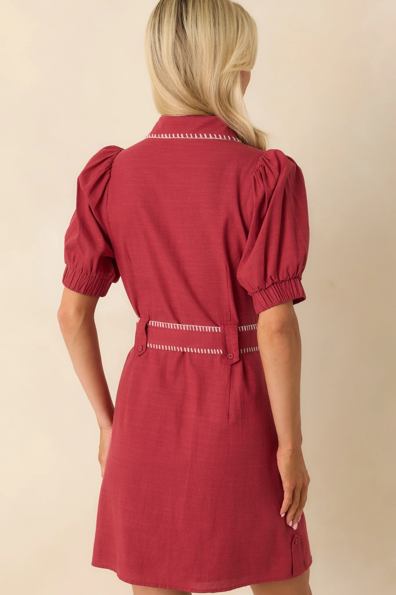 Heard It Before Burgundy Cotton Belted Mini Shirt Dress