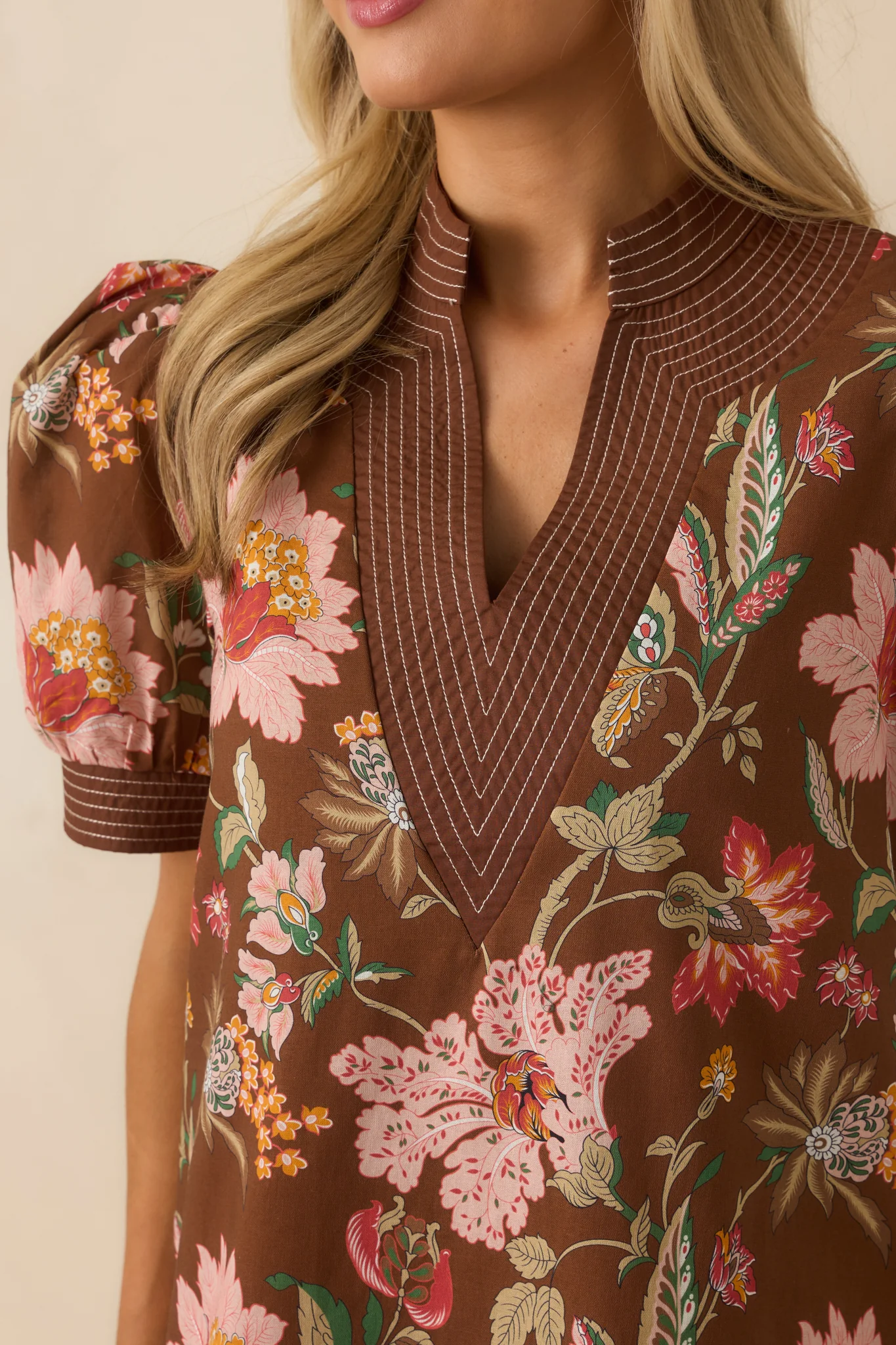 No Doubt About It Brown Multi Floral Print Cotton Mini Dress