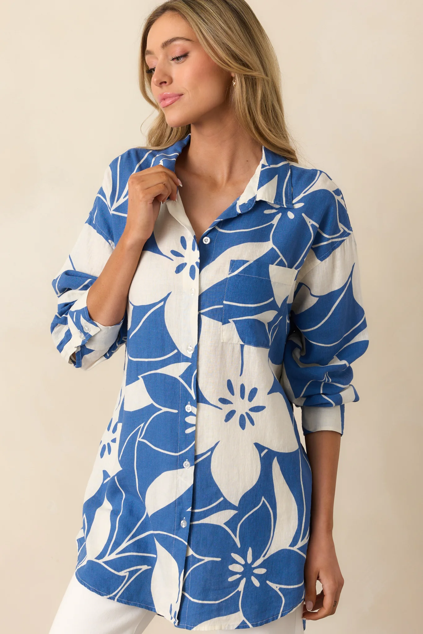 Z Supply Riviera Blue Tomas Madero Button Up Top