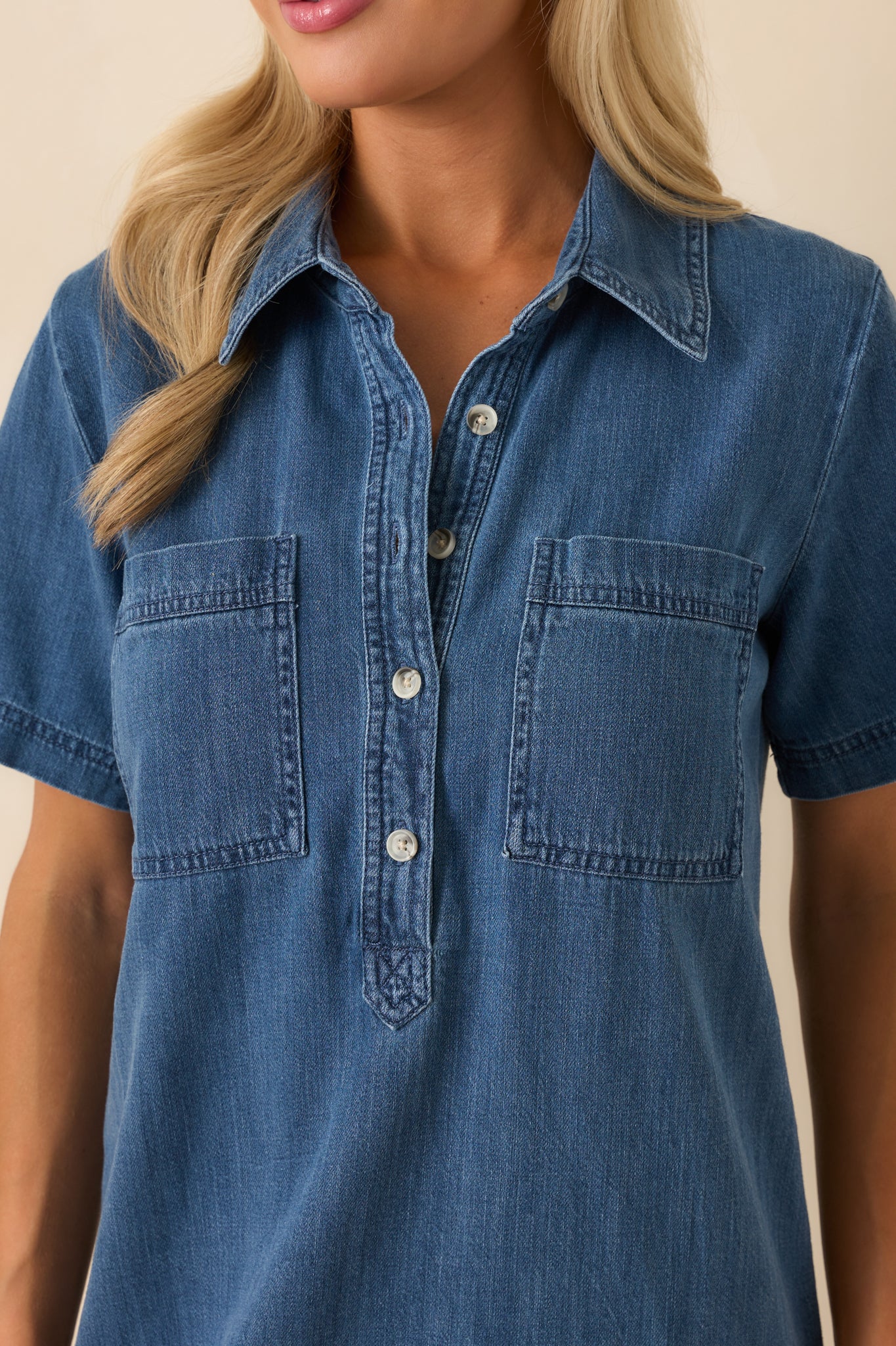 Z Supply Medium Wash Cotton Kellie Denim Mini Dress