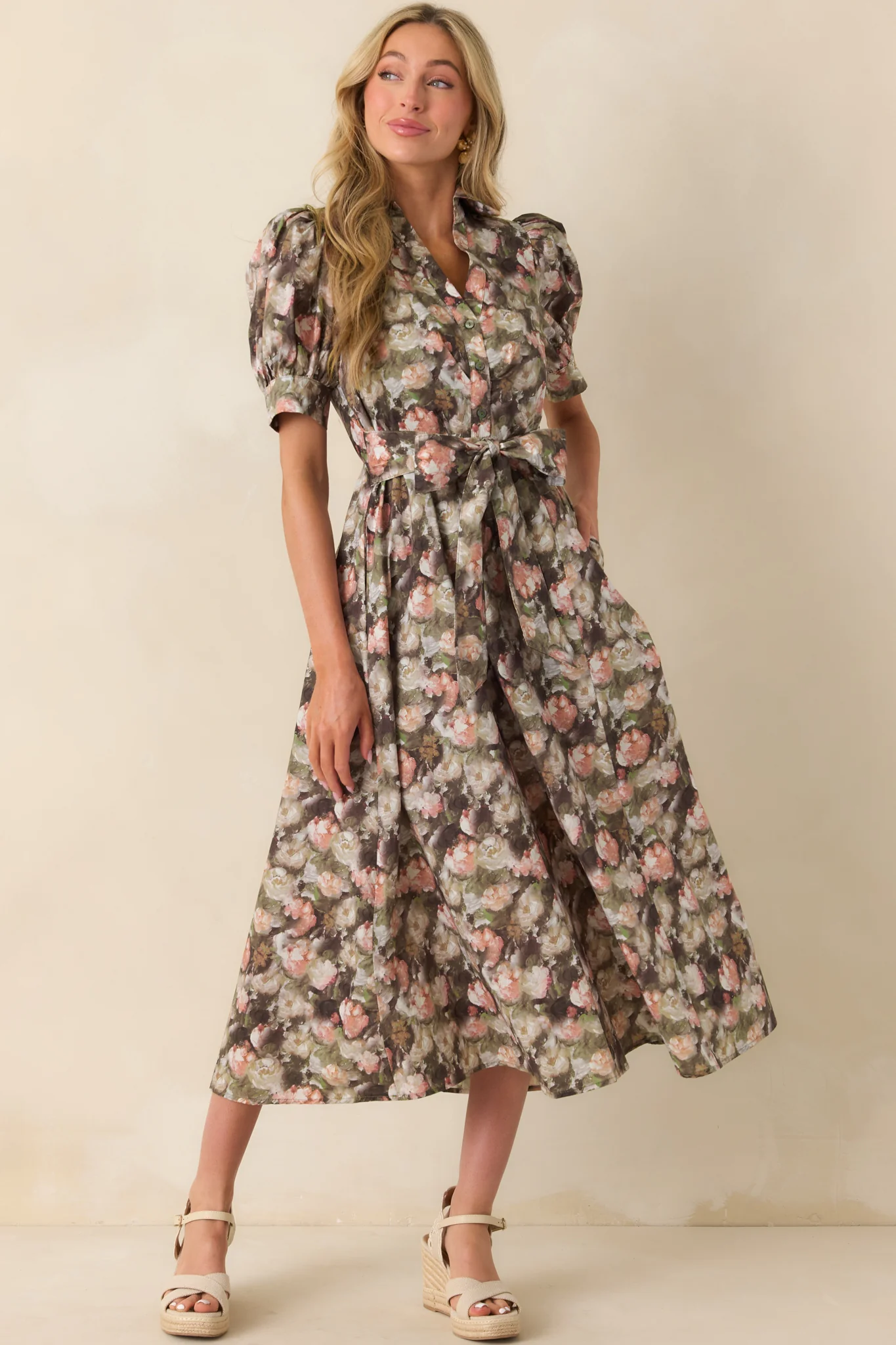 It All Worked Out Olive Green Multi Floral Print Cotton Maxi Dress