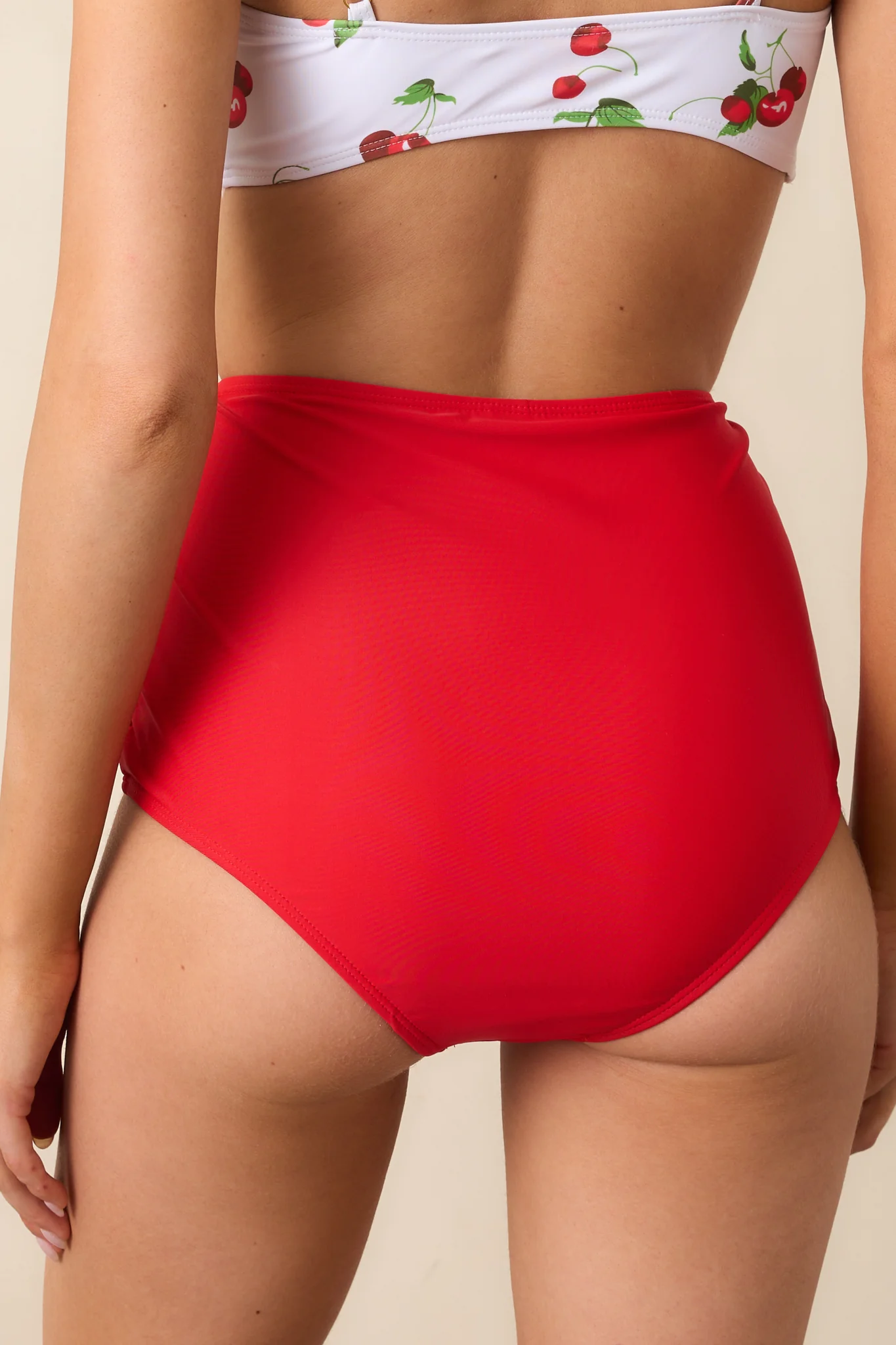 Warmth Of The Sun Red Ruched High-Waisted Bikini Bottoms