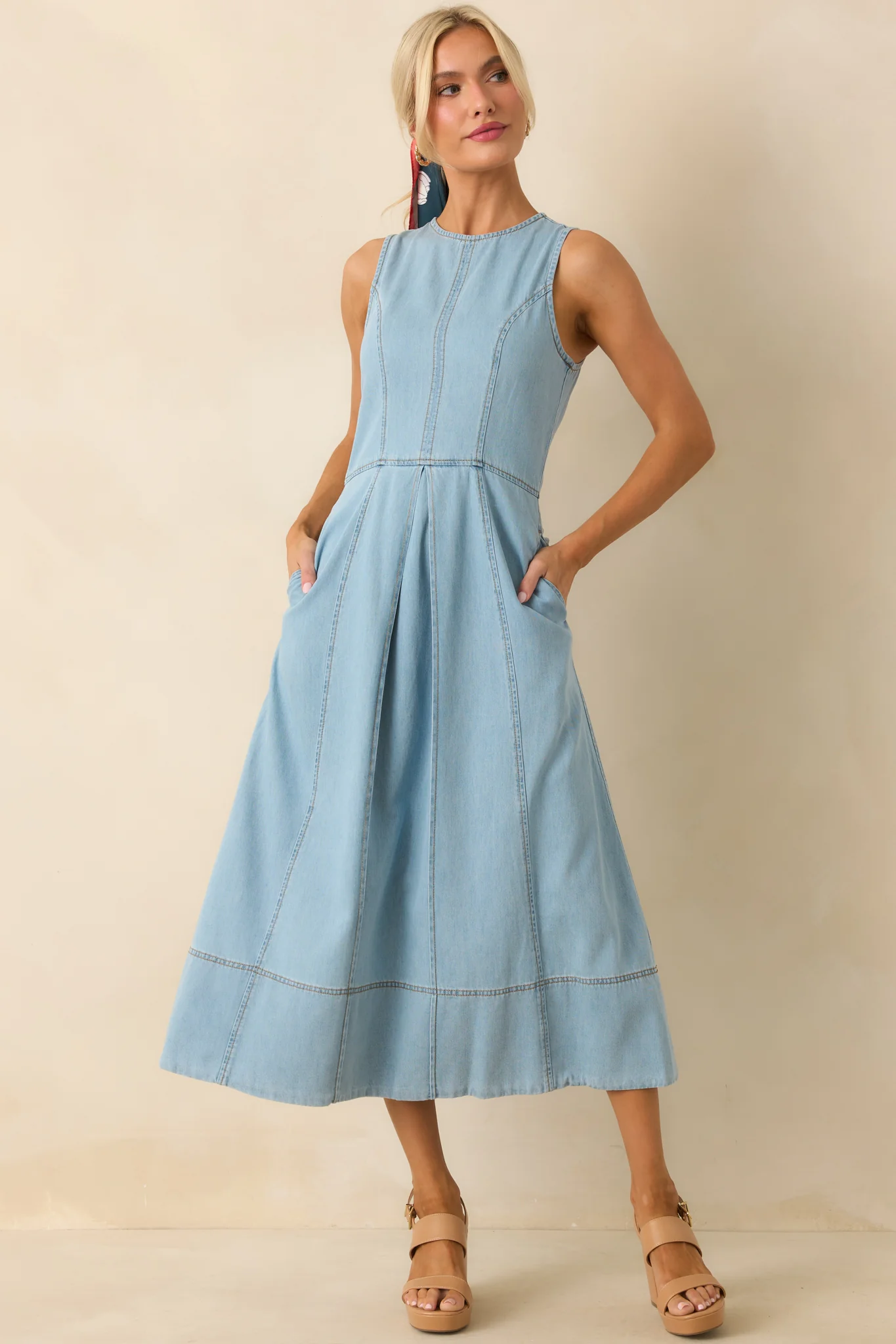 Staple The Label Light Wash Amelia Chambray Midi Dress