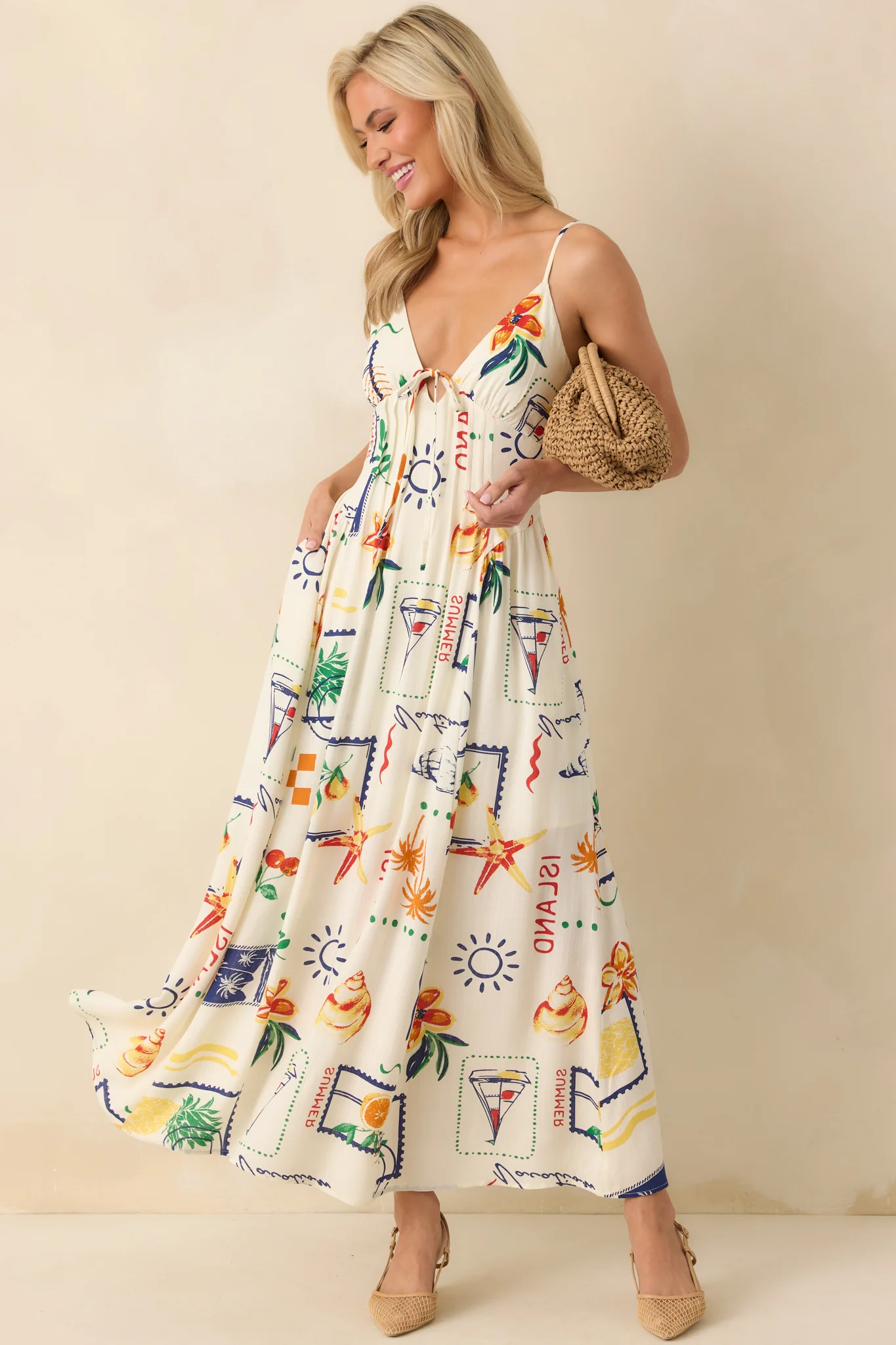 In The Back Of My Mind Ivory Patchwork Print Rayon Maxi Dress
