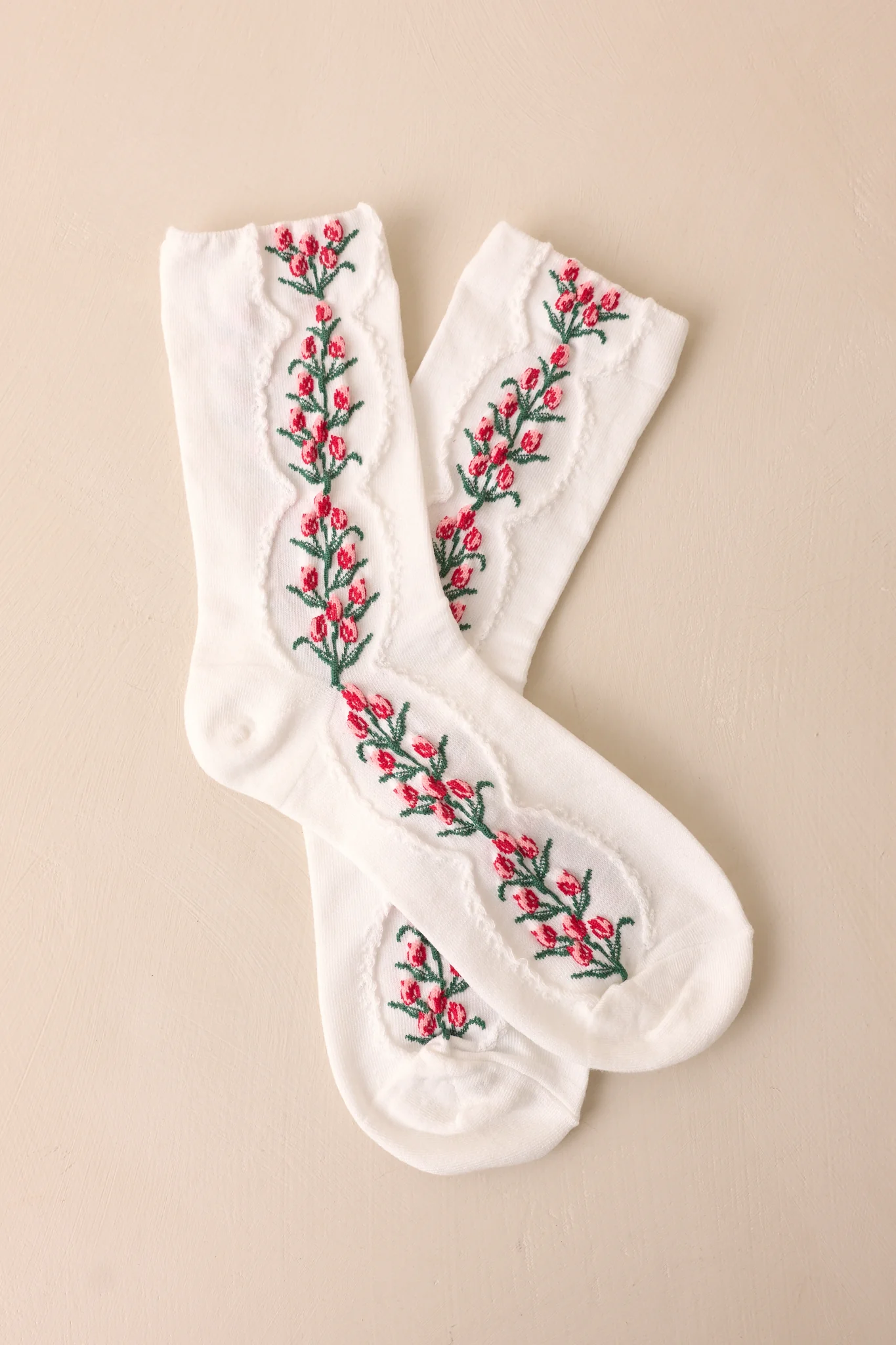 Blossom of the Beloved White Floral Crew Socks