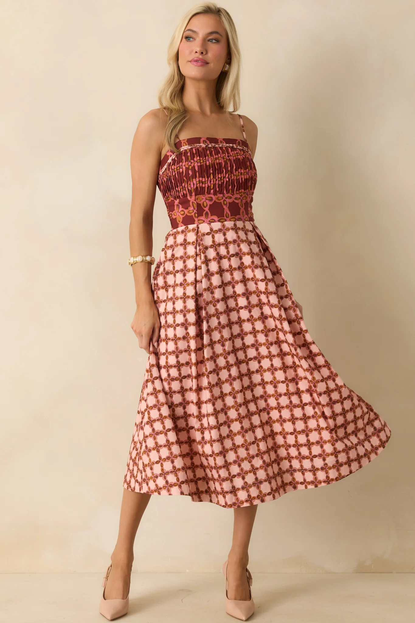 That's All It Takes Pink Multi Geometric Print Cotton Midi Dress