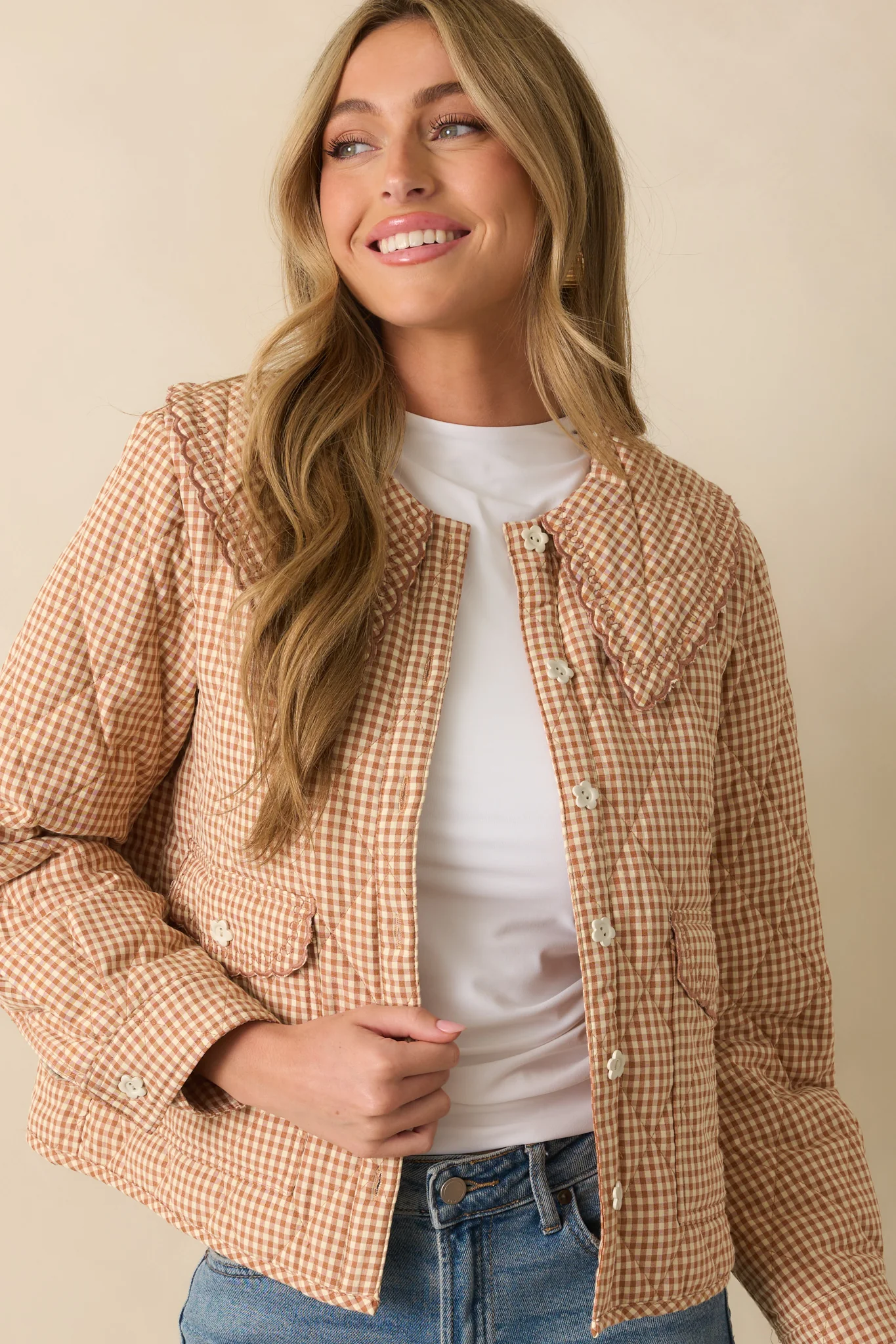 Easier Than You Think Light Rust Gingham Quilted Jacket