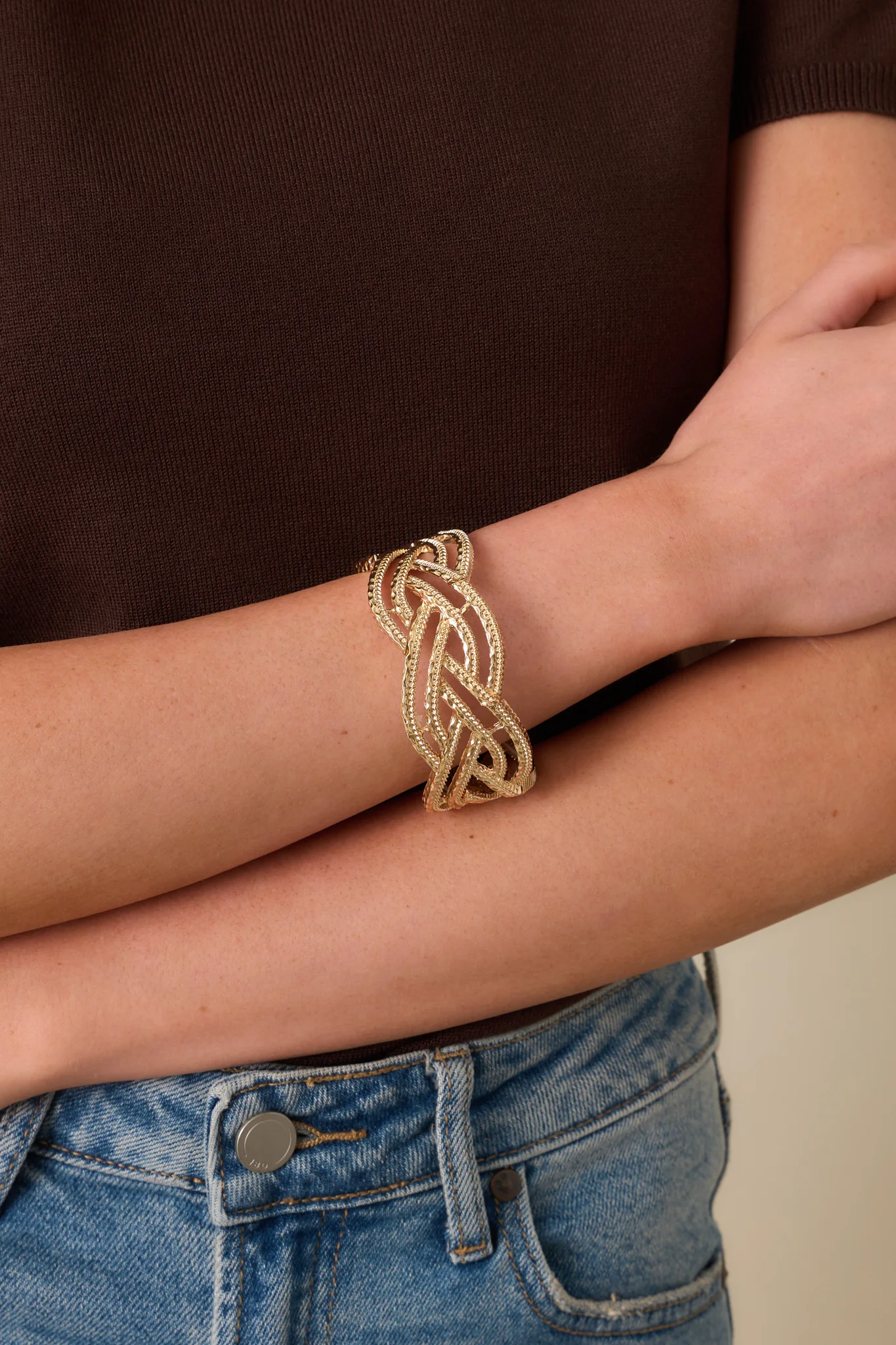 Feeling Just Right Gold Textured Braided Bracelet