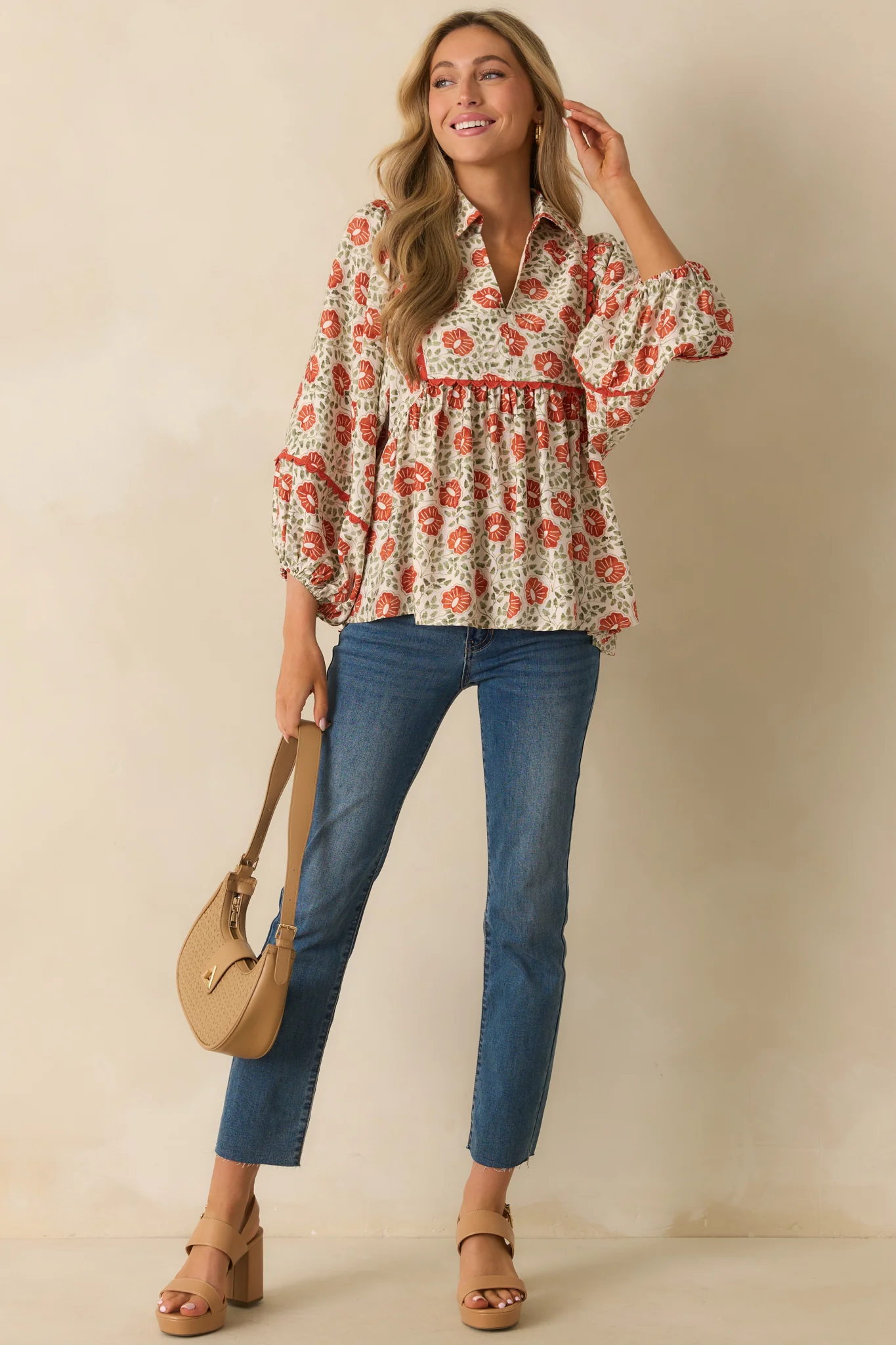 All Yours Burnt Orange Multi Floral Print Top
