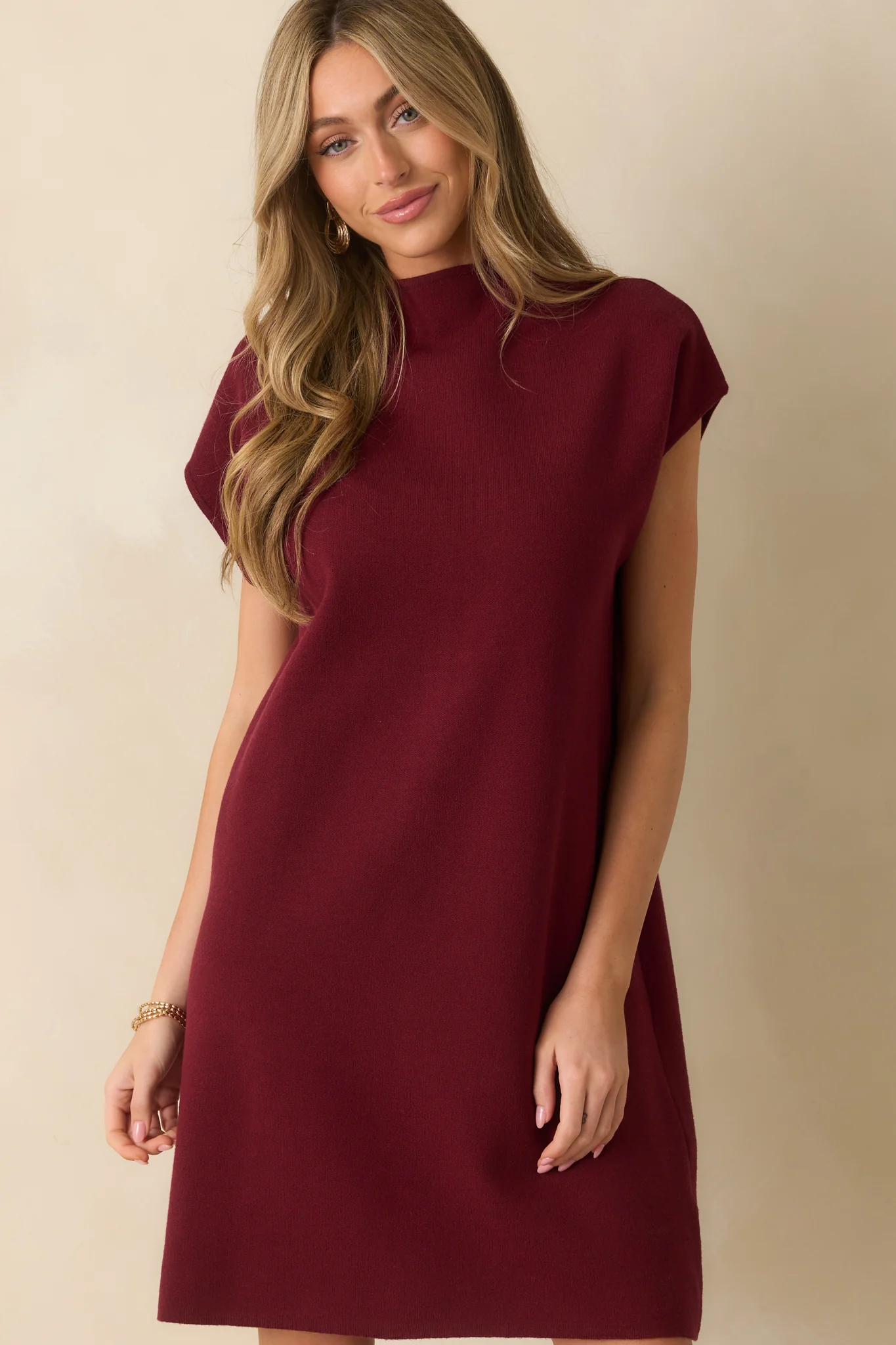 Burgundy Knit Mock Neck Mini Dress