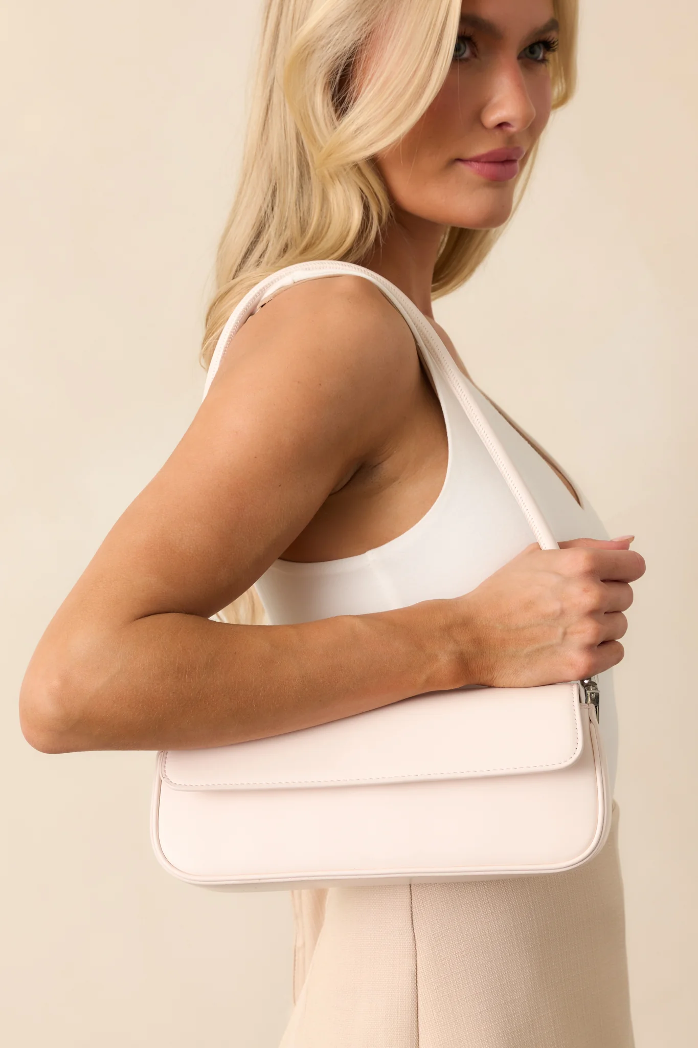 New York Nights Ivory Faux Leather Baguette Handbag