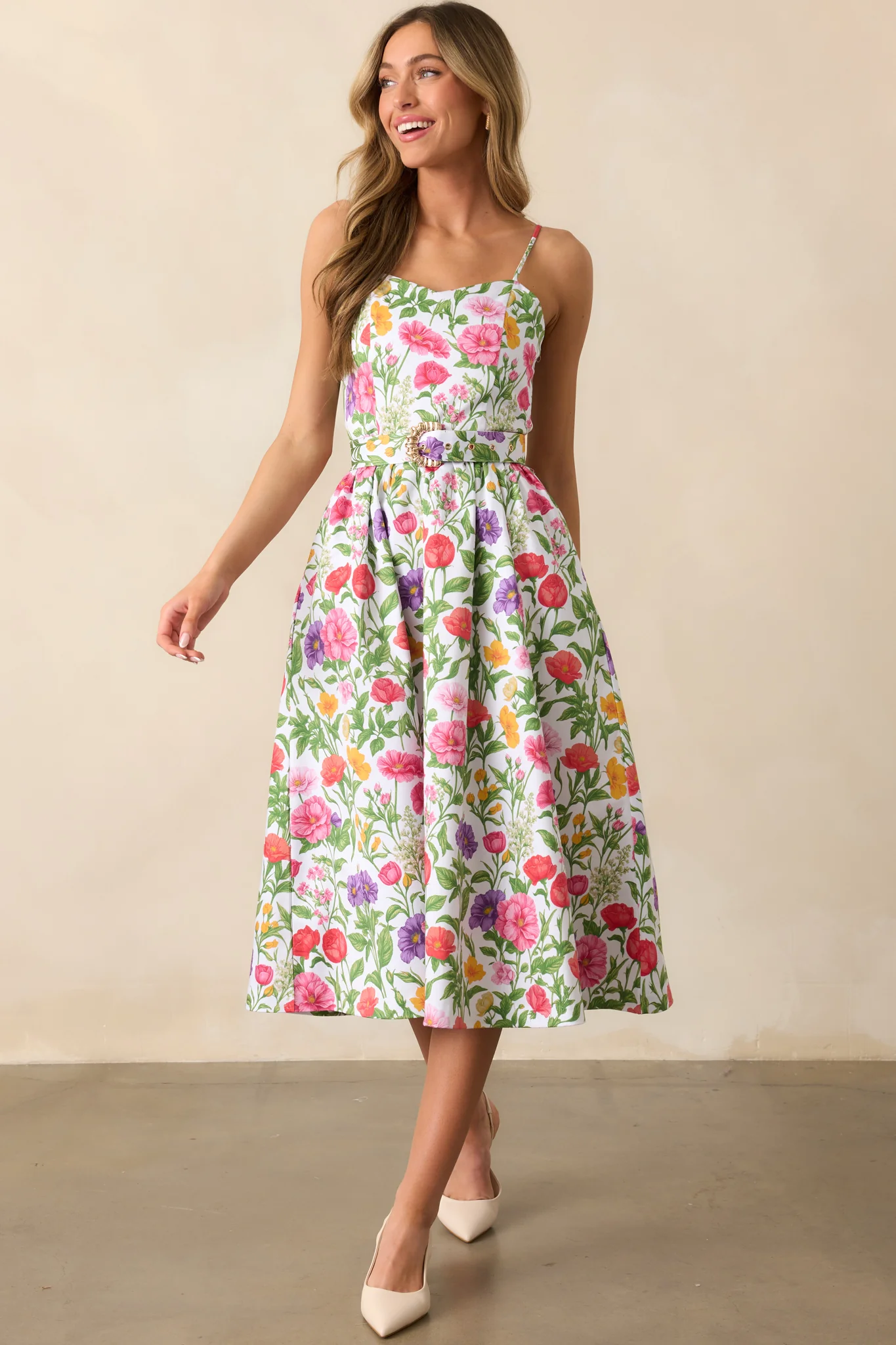 Lauren Secret Garden Floral Belted Cotton Midi Dress