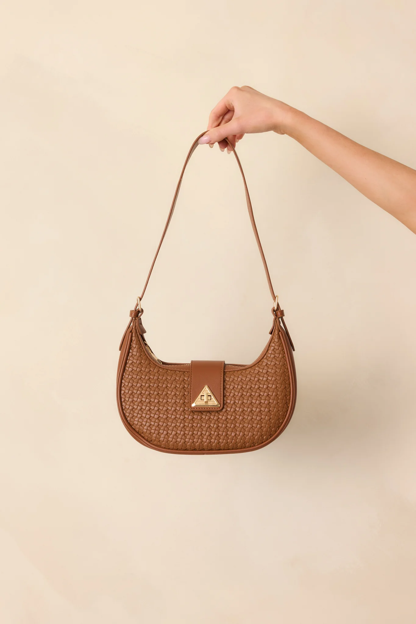 Trust Me On This One Cognac Brown Woven Faux Leather Handbag