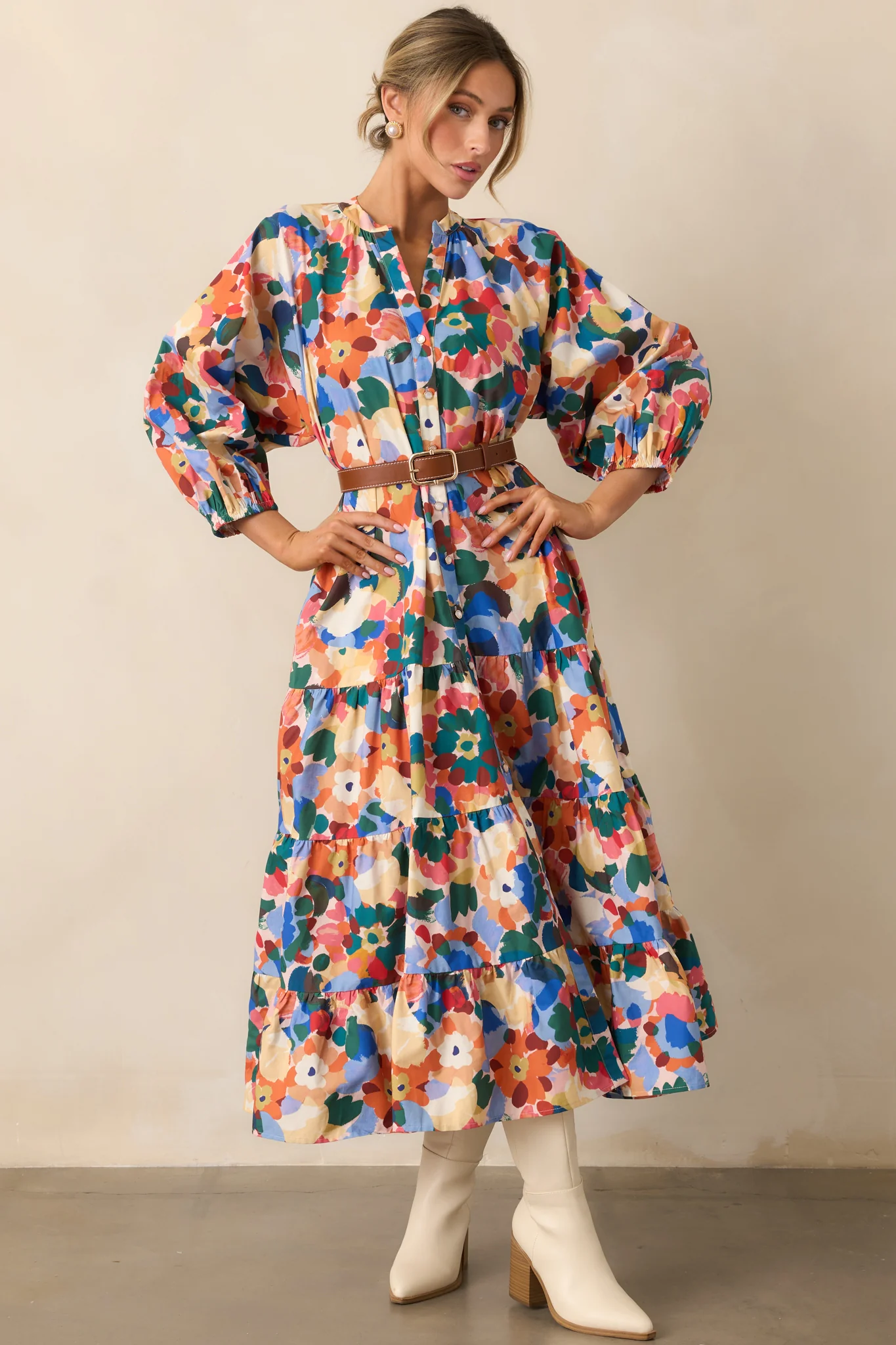 Prosperina Adelaide Orange Multi Floral Print Cotton Maxi Dress