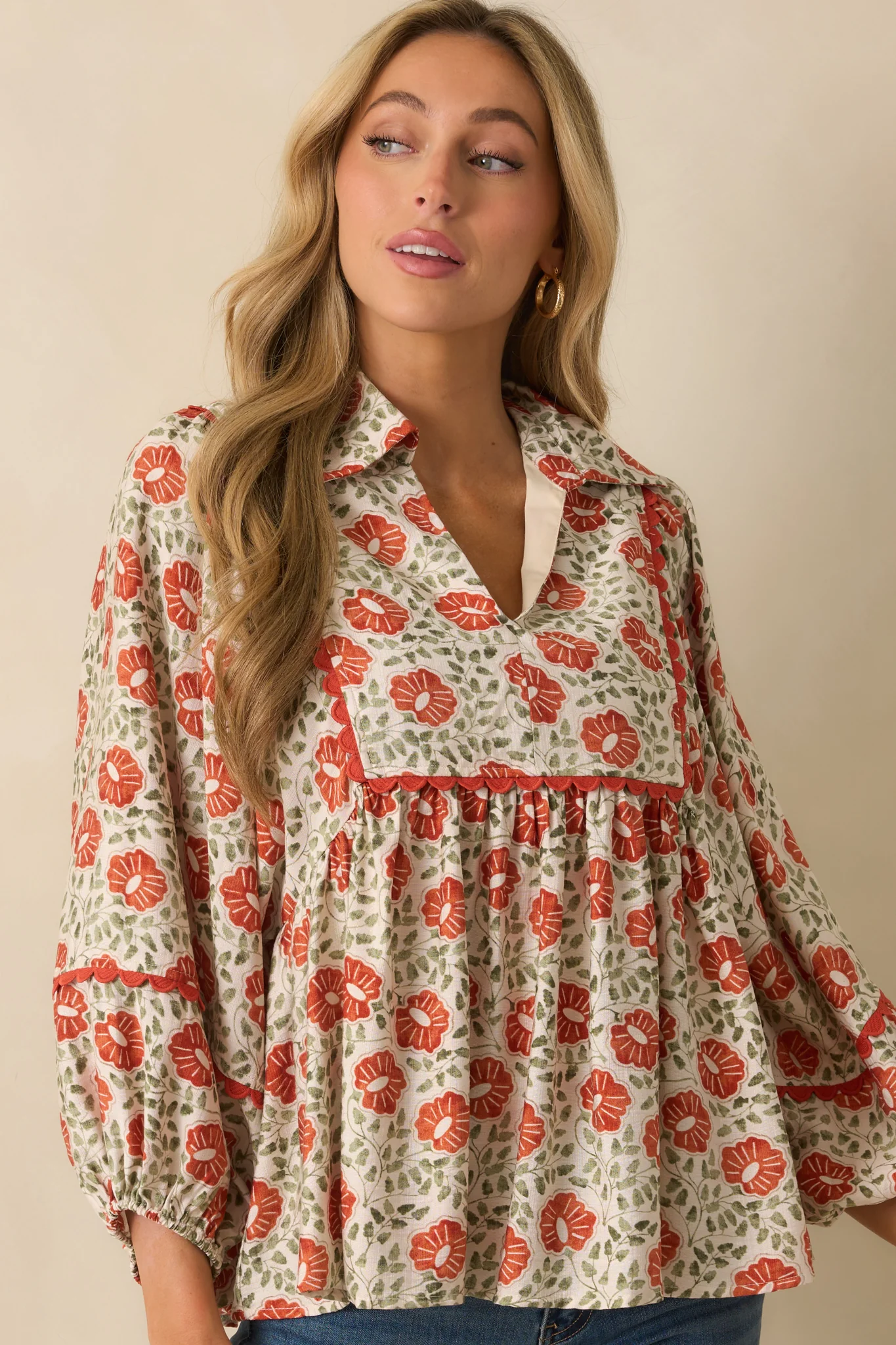 All Yours Burnt Orange Multi Floral Print Top