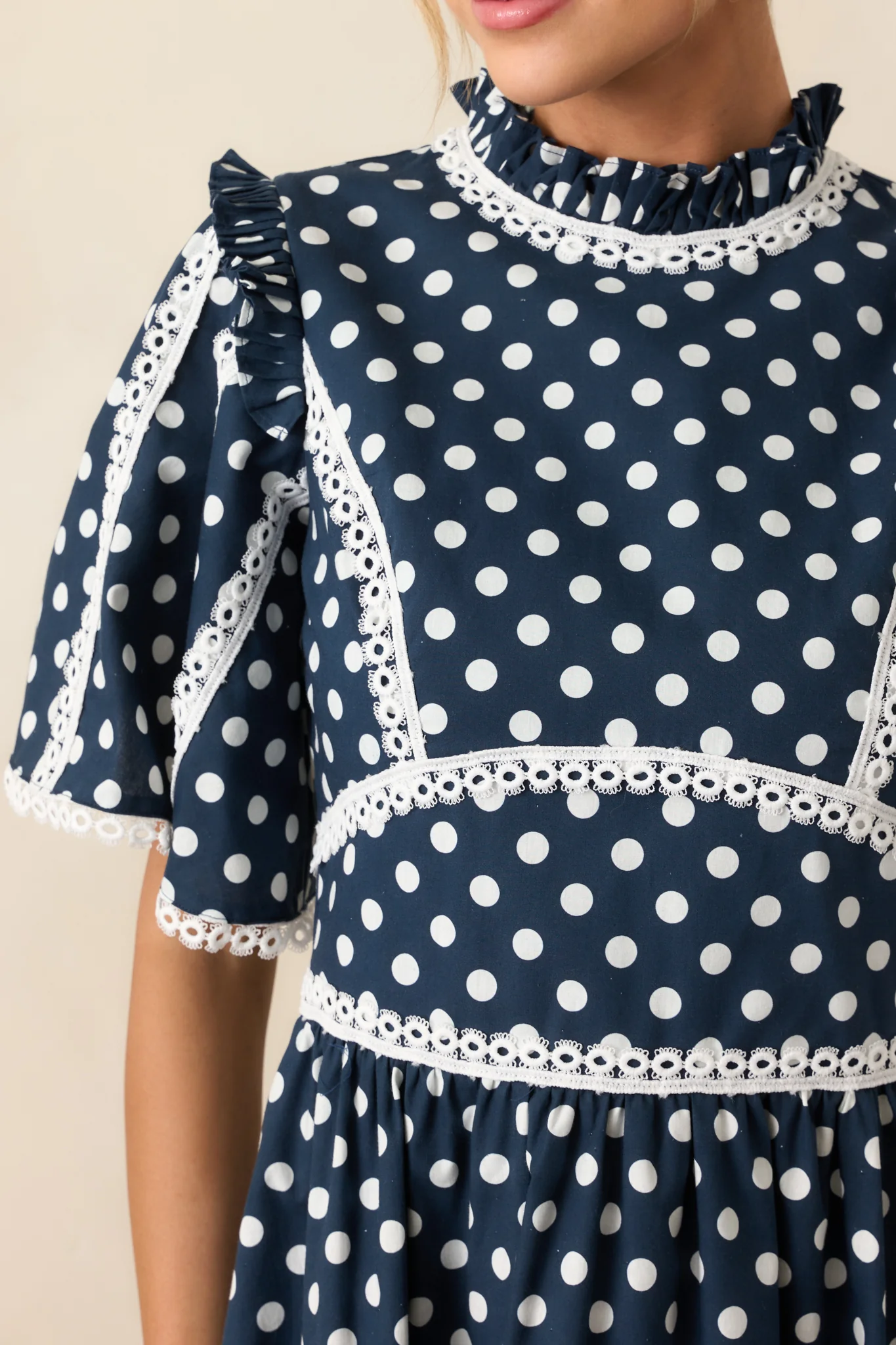 Prosperina Andromeda Navy Polka Dot Cotton Midi Dress