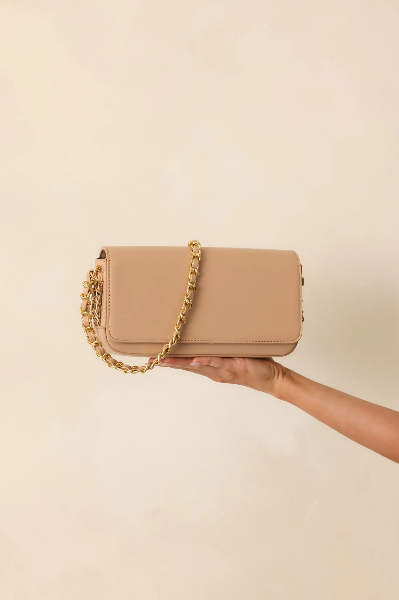 A Subtle Reminder Beige Faux Leather Baguette Handbag