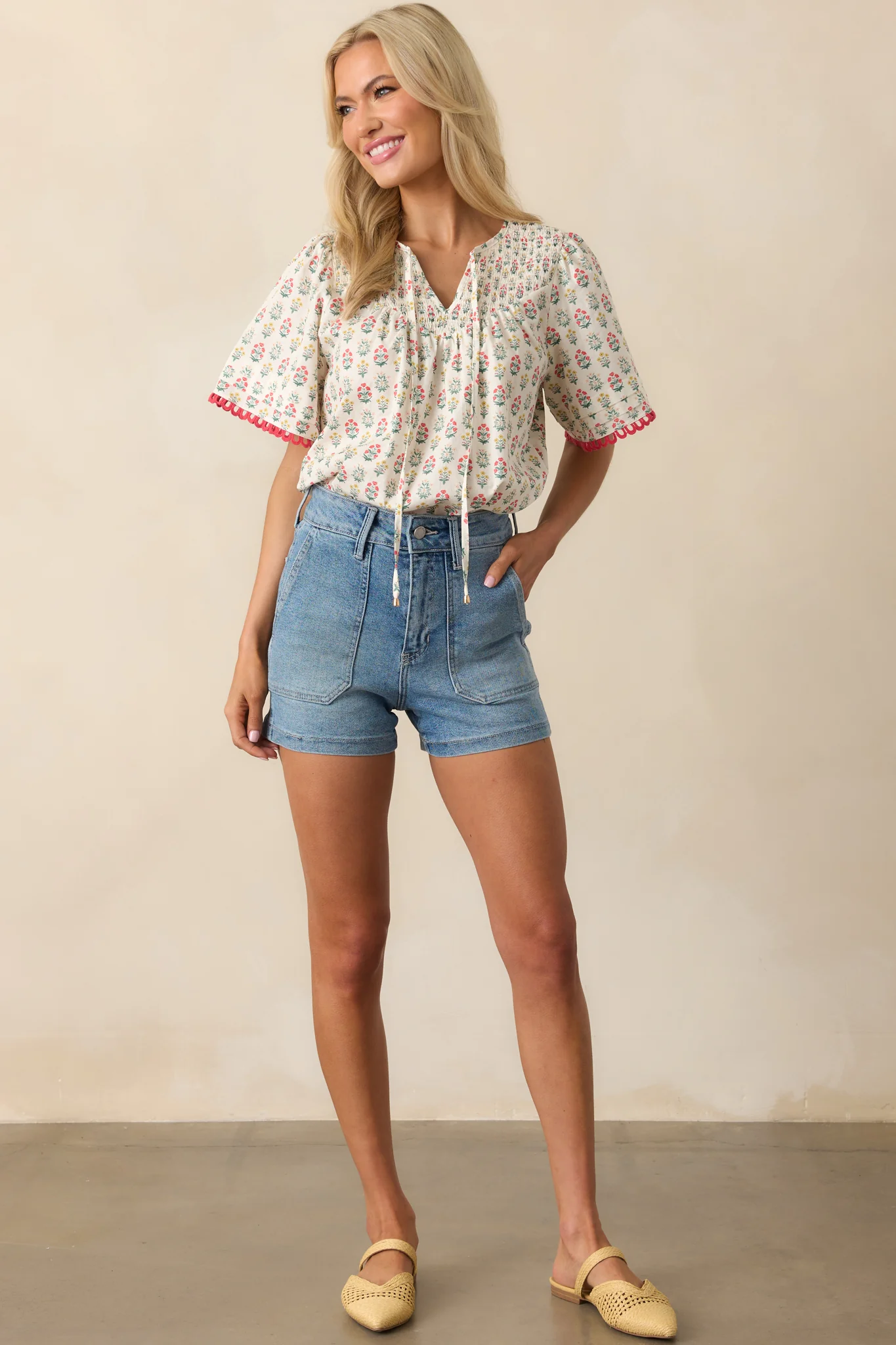 These Are The Good Times Red Floral Cotton Short Sleeve Top