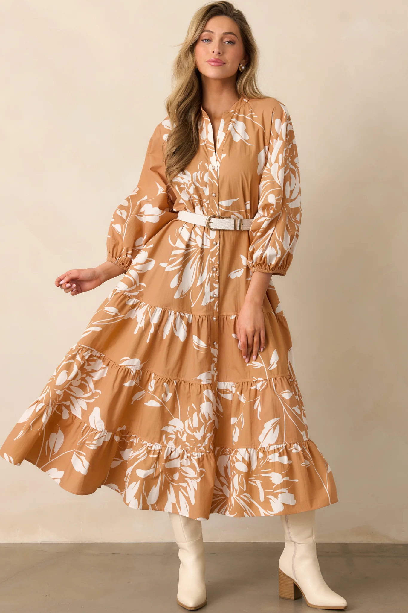 Fawn Brown Multi Floral Print Cotton Maxi Dress