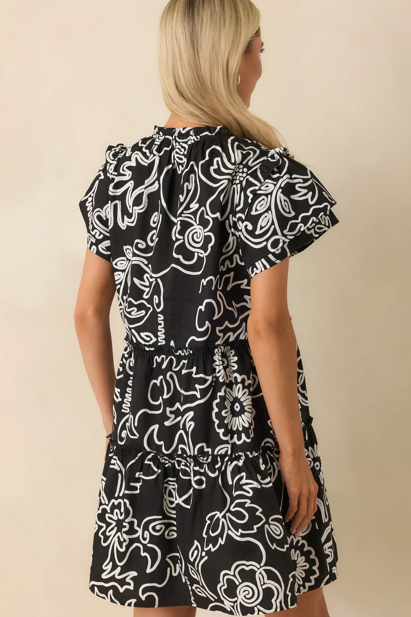 Go Your Way Black Floral Print Cotton Flutter Sleeve Mini Dress