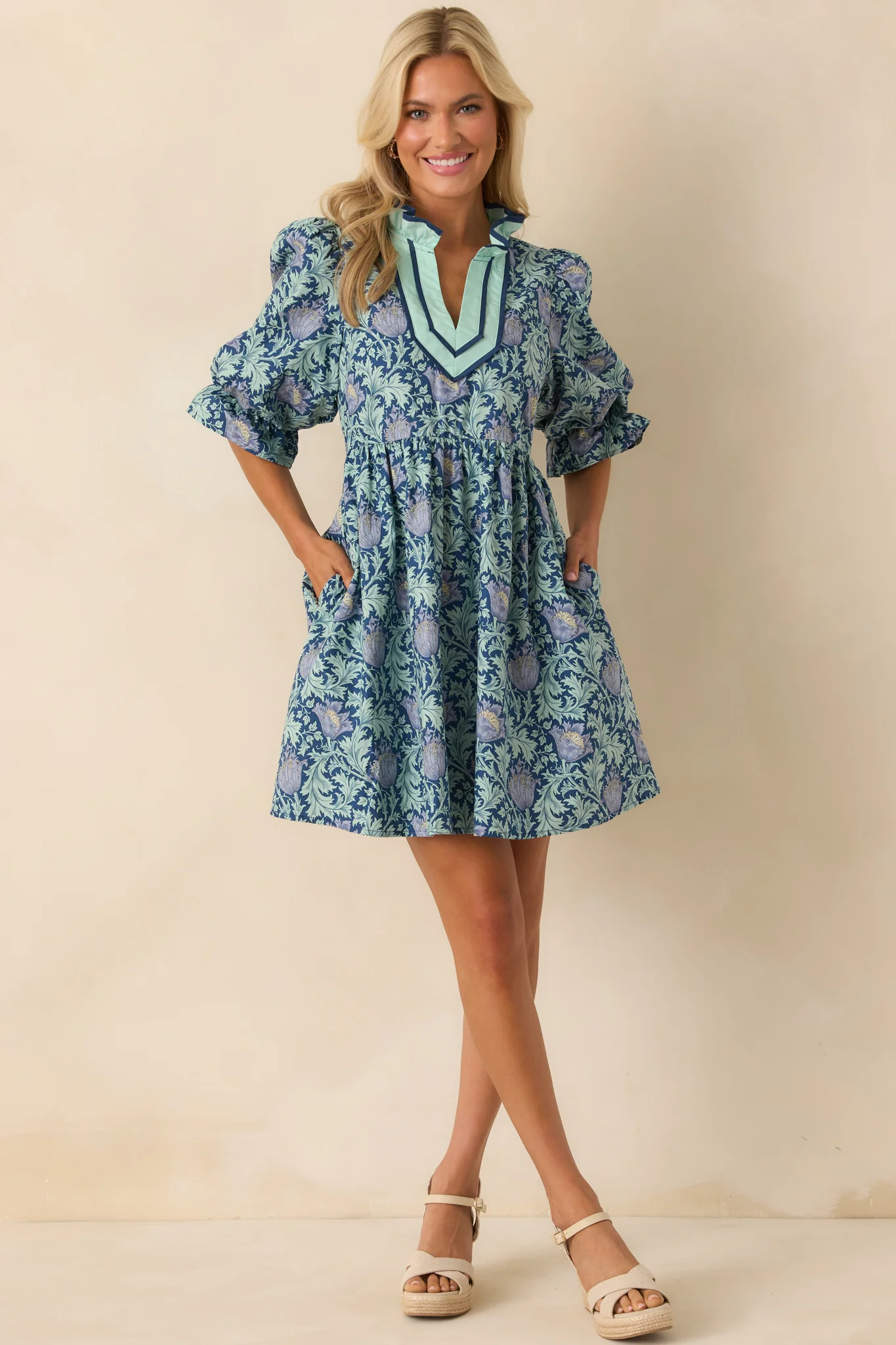 Let It Be Lovely Navy Multi Floral Print Cotton Mini Dress