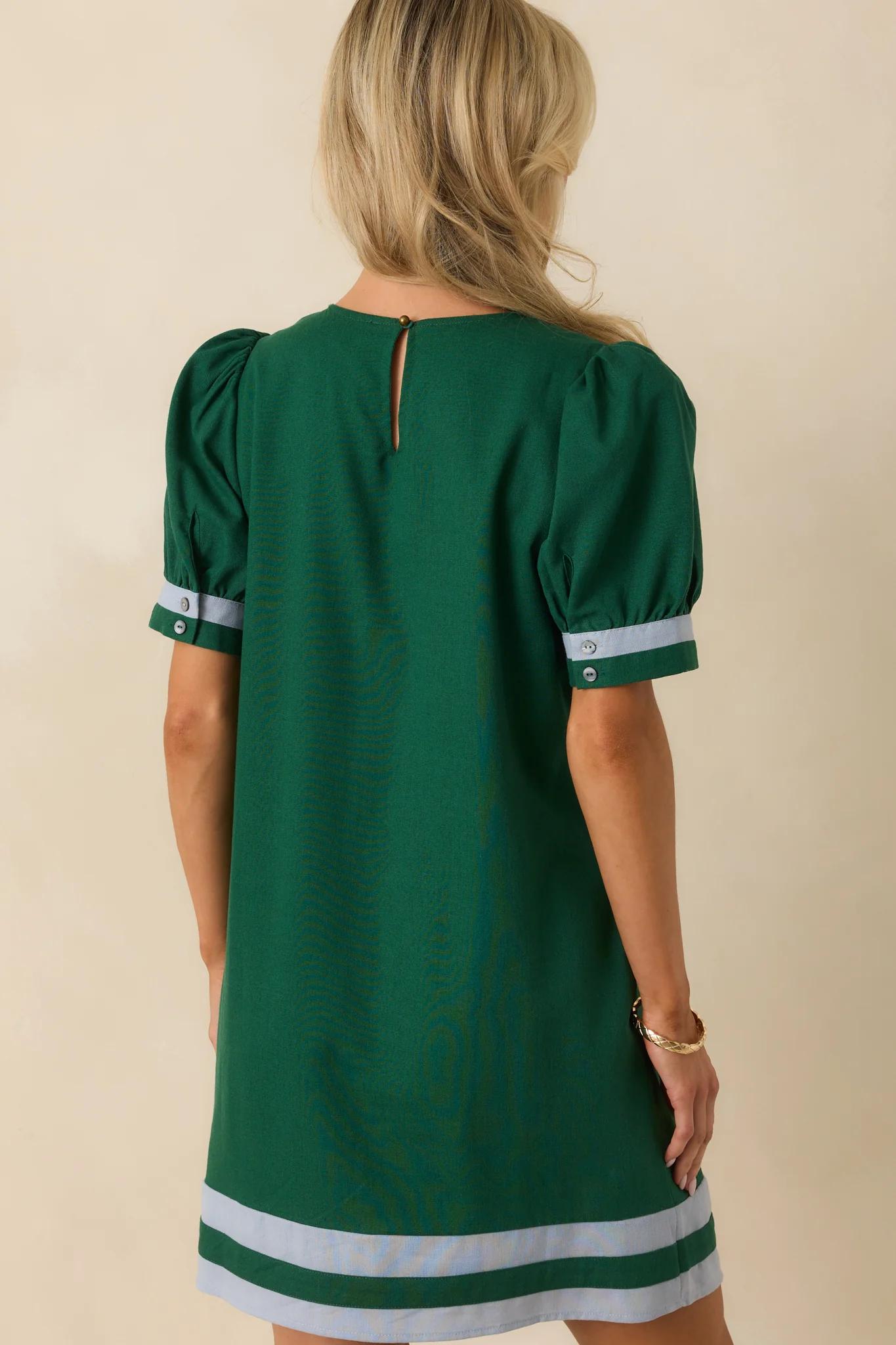 Here For This Hunter Green Linen Blend Contrast Trim Mini Dress