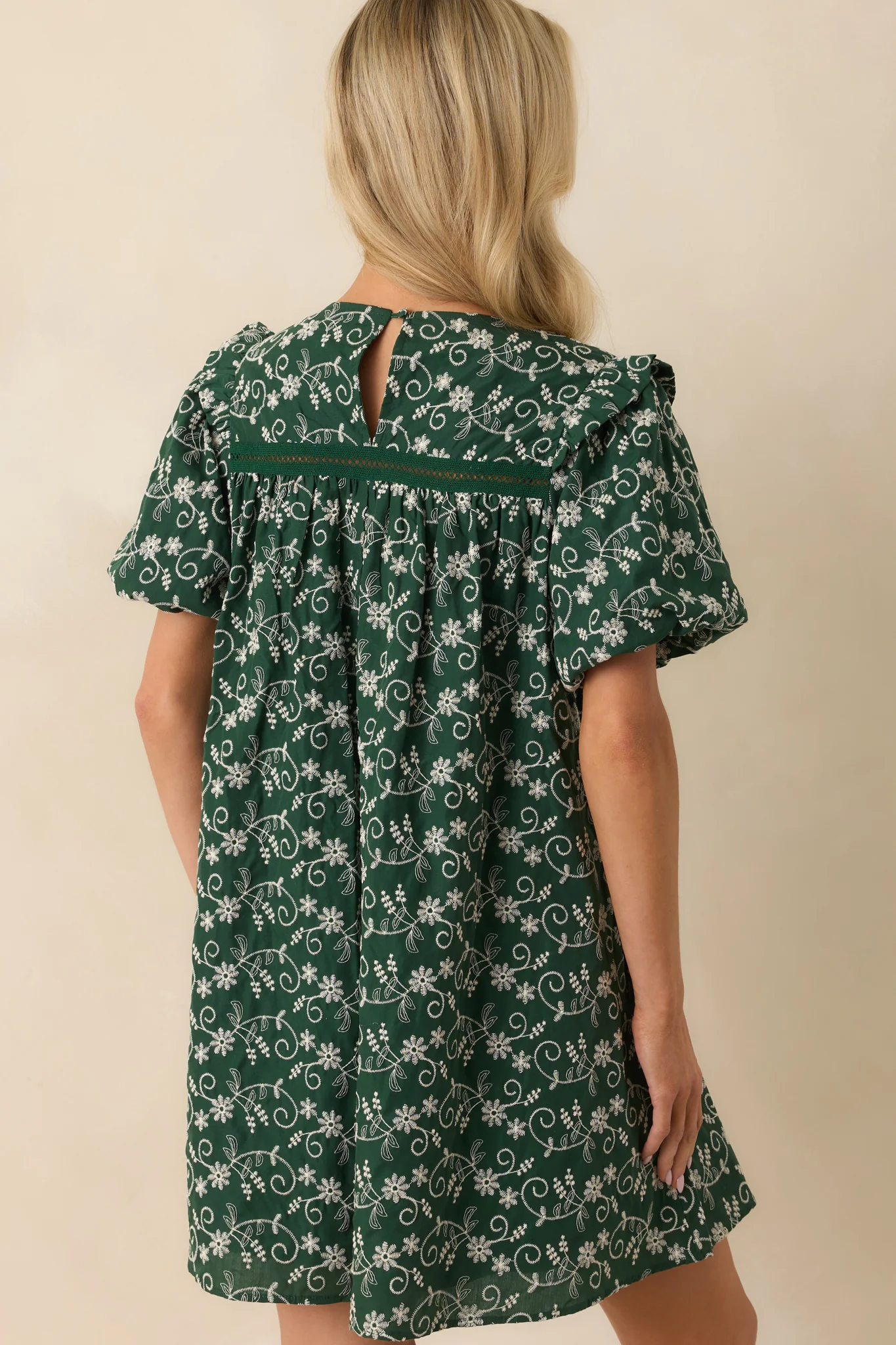 Already Knew Hunter Green Floral Embroidered Eyelet Mini Dress