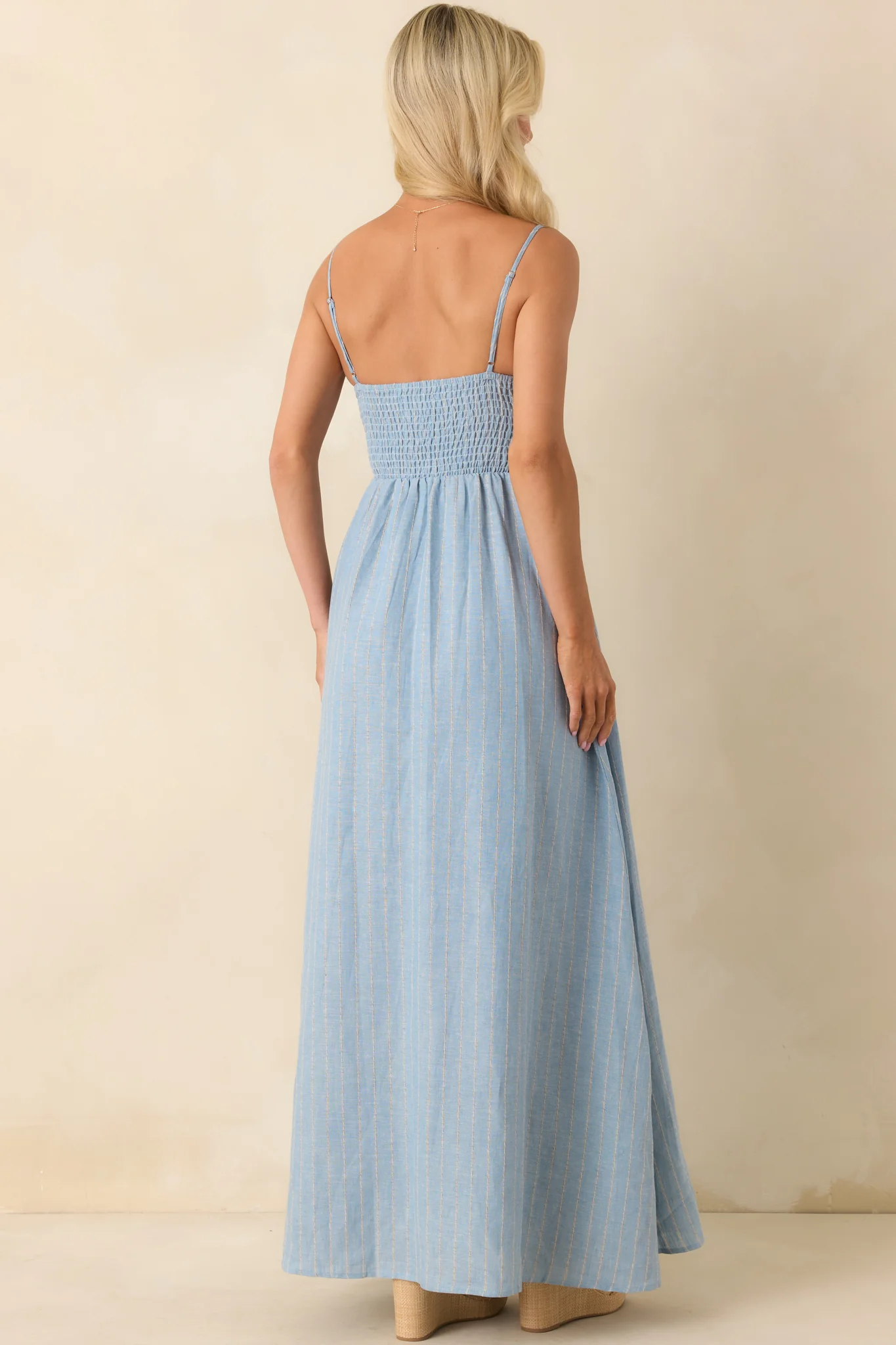 Aylaya Light Blue Stripe Linen Singapore Maxi Dress