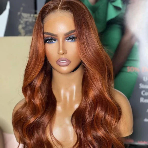 Limited Design | Aila Ginger Highlight 5x5 Closure HD Lace Glueless Mid Part Long Wig 100& Human Hair