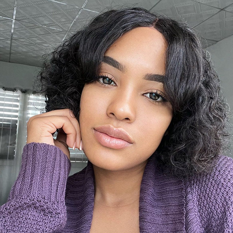 Casual Bouncy Curly 4x4 Closure Lace Glueless Short Wig with Bangs 100% Human Hair - US Only