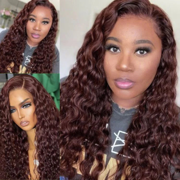 200% Mega Density | Dark Purple Water Wave 5x5 Closure HD Lace Glueless Side Part Long Wig - US ONLY