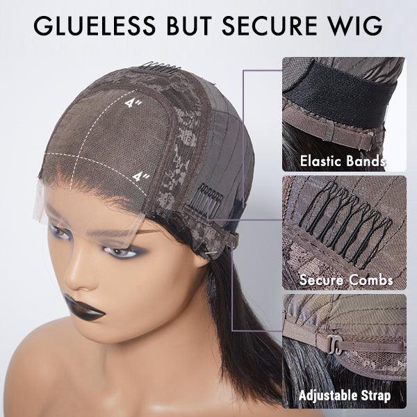 Natural Black Elegant Loose Wave 4x4 Closure Lace Glueless C Part Short Wig 100% Human Hair  - US Only