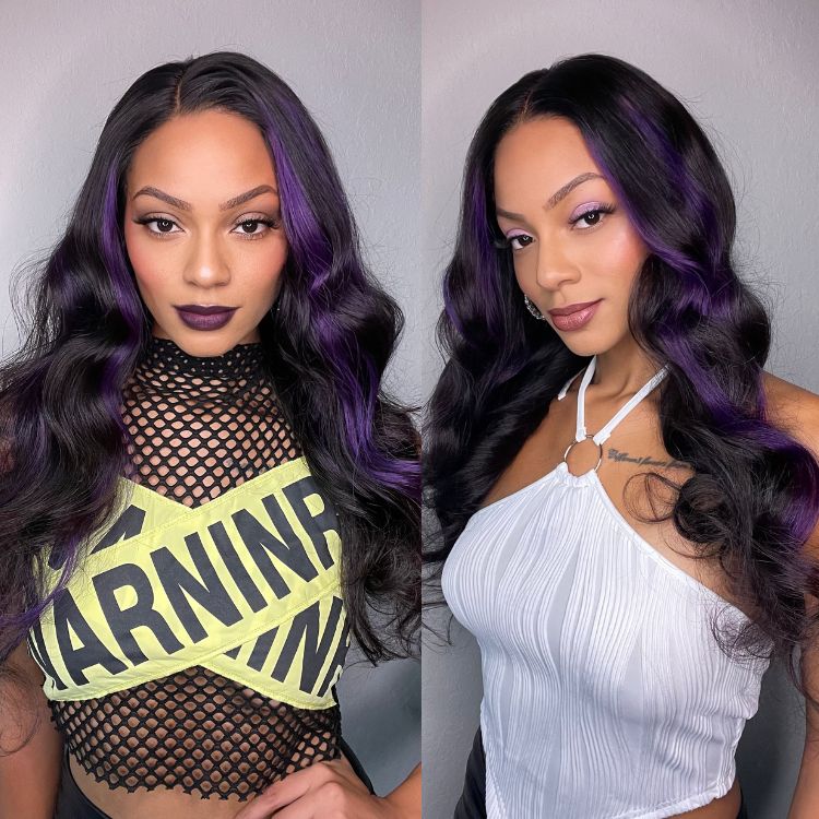 Limited Design | Purple Highlights Mid Part Loose Wave Glueless 5x5 Closure HD Lace Wig