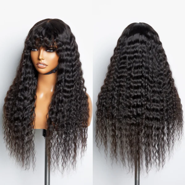 Boho-Chic | Romantic Bohemian Curly Minimalist Lace Glueless Long Wig with Cute Bangs - US Only