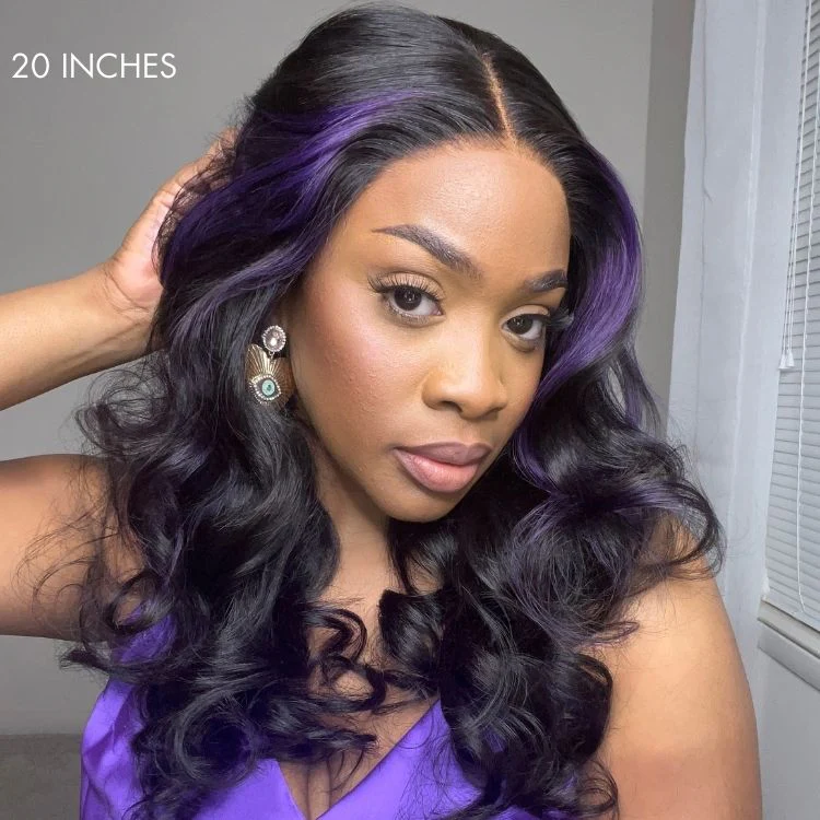 Limited Design | Purple Highlights Mid Part Loose Wave Glueless 5x5 Closure HD Lace Wig