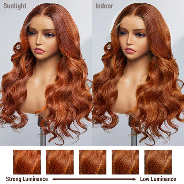 Limited Design | Aila Ginger Highlight 5x5 Closure HD Lace Glueless Mid Part Long Wig 100& Human Hair