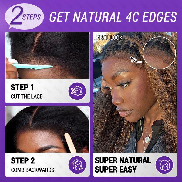 4C Edges | Kinky Edges Ombre Brown Deep Wave Glueless 13x4 Frontal HD Lace Side Part Long Wig  - US Only