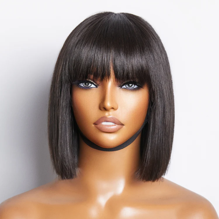 Beginner Friendly Glueless Silky Straight Bob Wig With Bangs Face-Framing