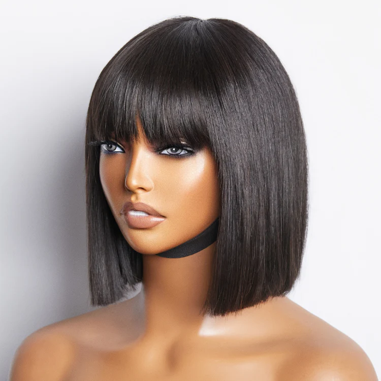 Beginner Friendly Glueless Silky Straight Bob Wig With Bangs Face-Framing