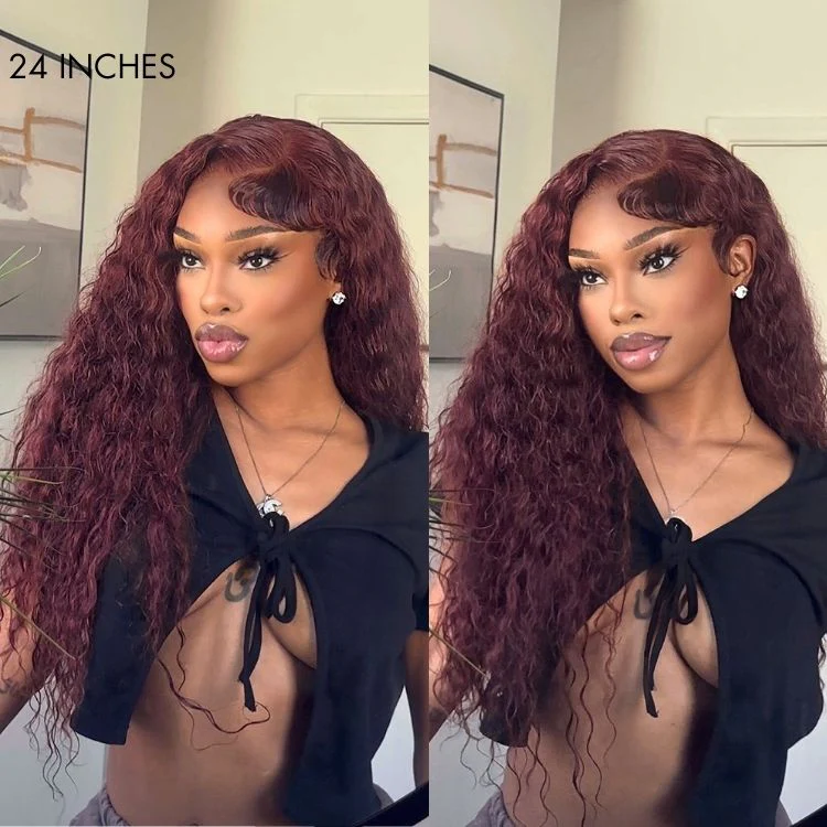 200% Mega Density | Dark Purple Water Wave 5x5 Closure HD Lace Glueless Side Part Long Wig - US ONLY