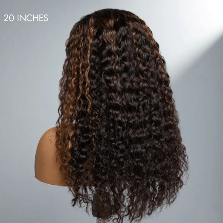4C Edges | Kinky Edges Ombre Brown Deep Wave Glueless 13x4 Frontal HD Lace Side Part Long Wig  - US Only
