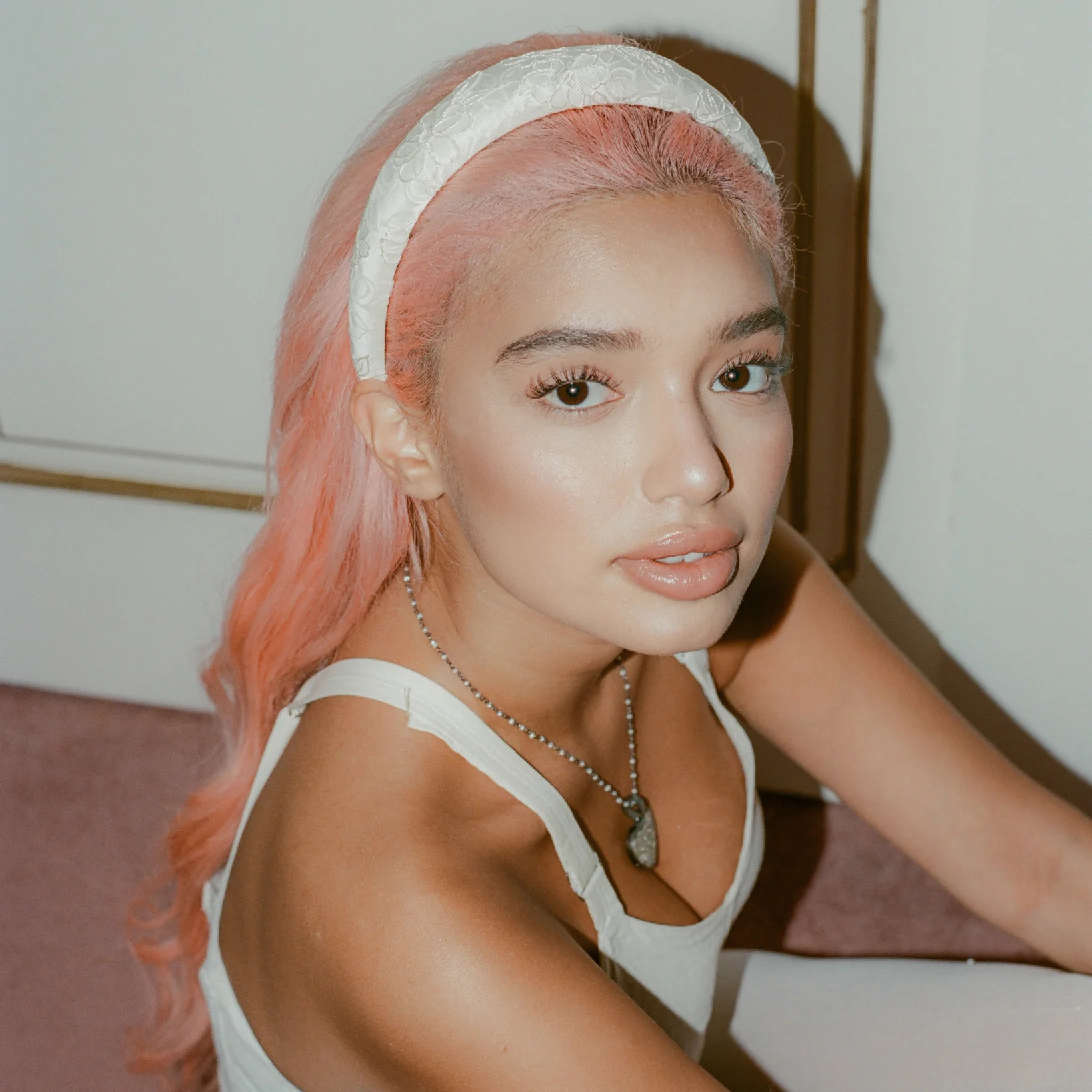 Halo Headband in White Embroidery