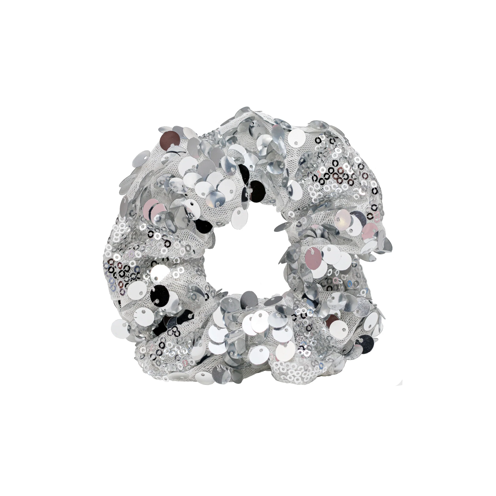 Disco Scrunchie in Silver Sequin