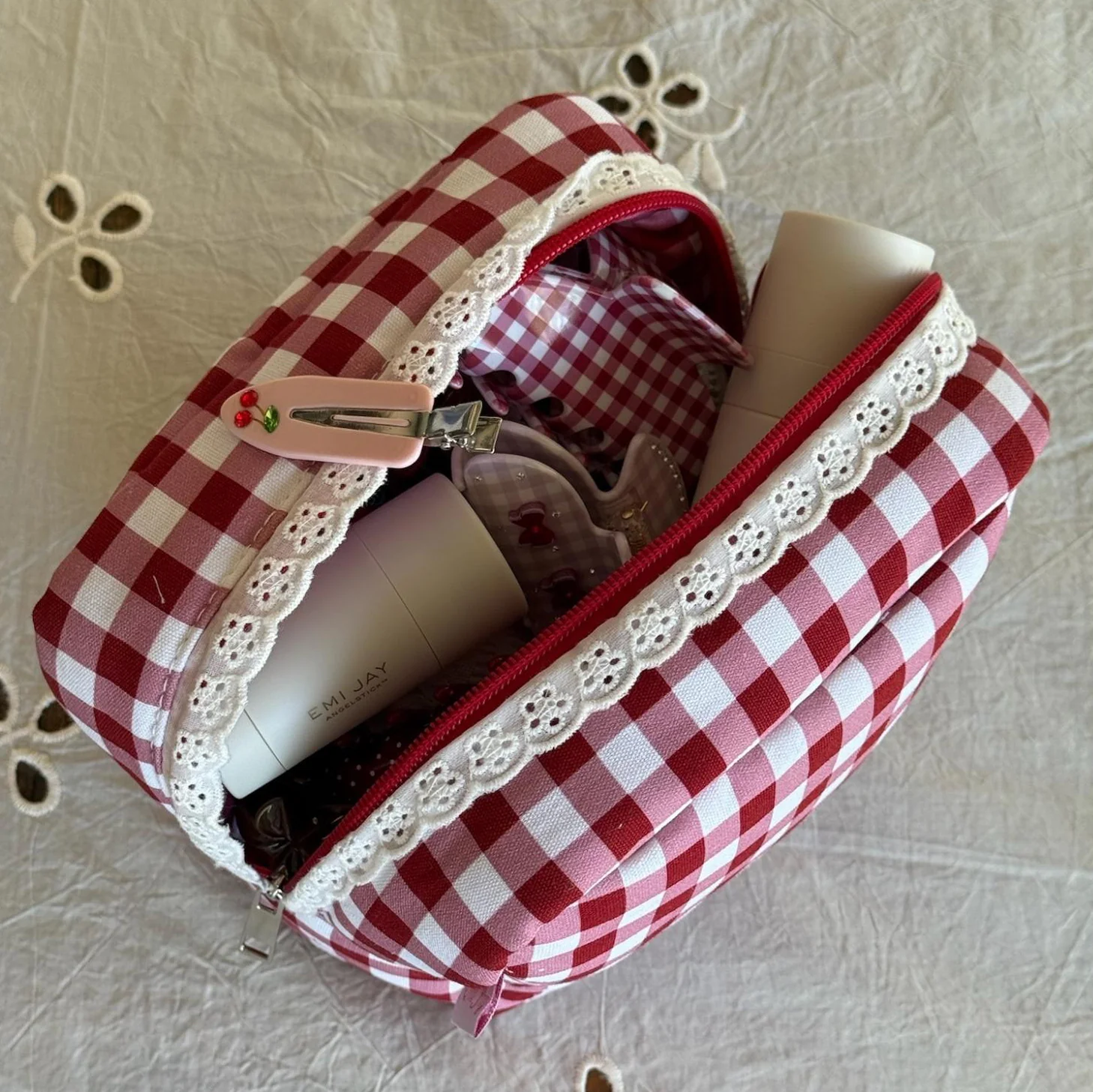 Gingham Pouch in Cherry Kiss