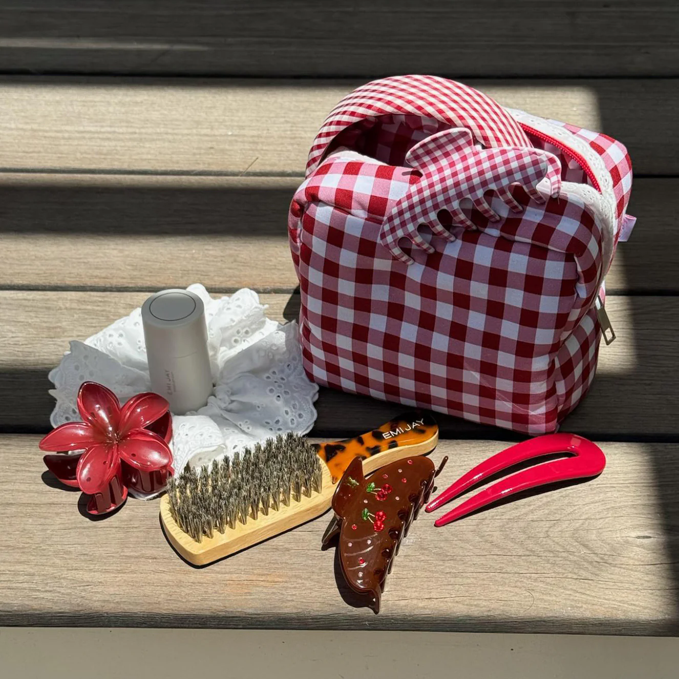 Gingham Pouch in Cherry Kiss