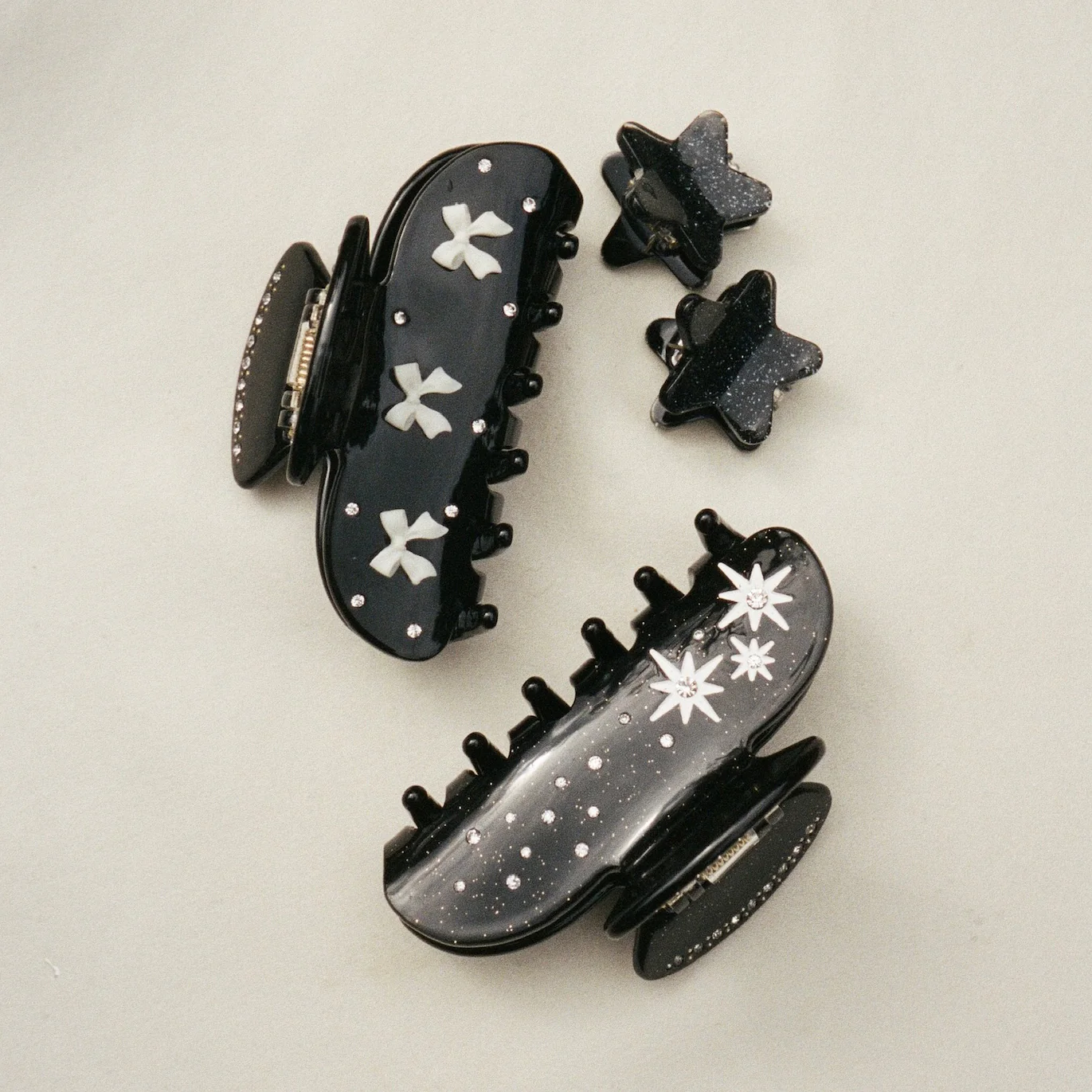 Baby Star Clip Set in Black Tinsel