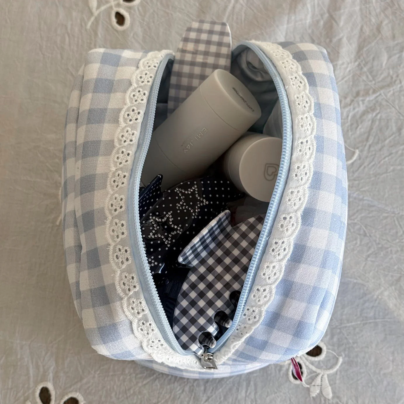 Gingham Pouch in Powder Blue